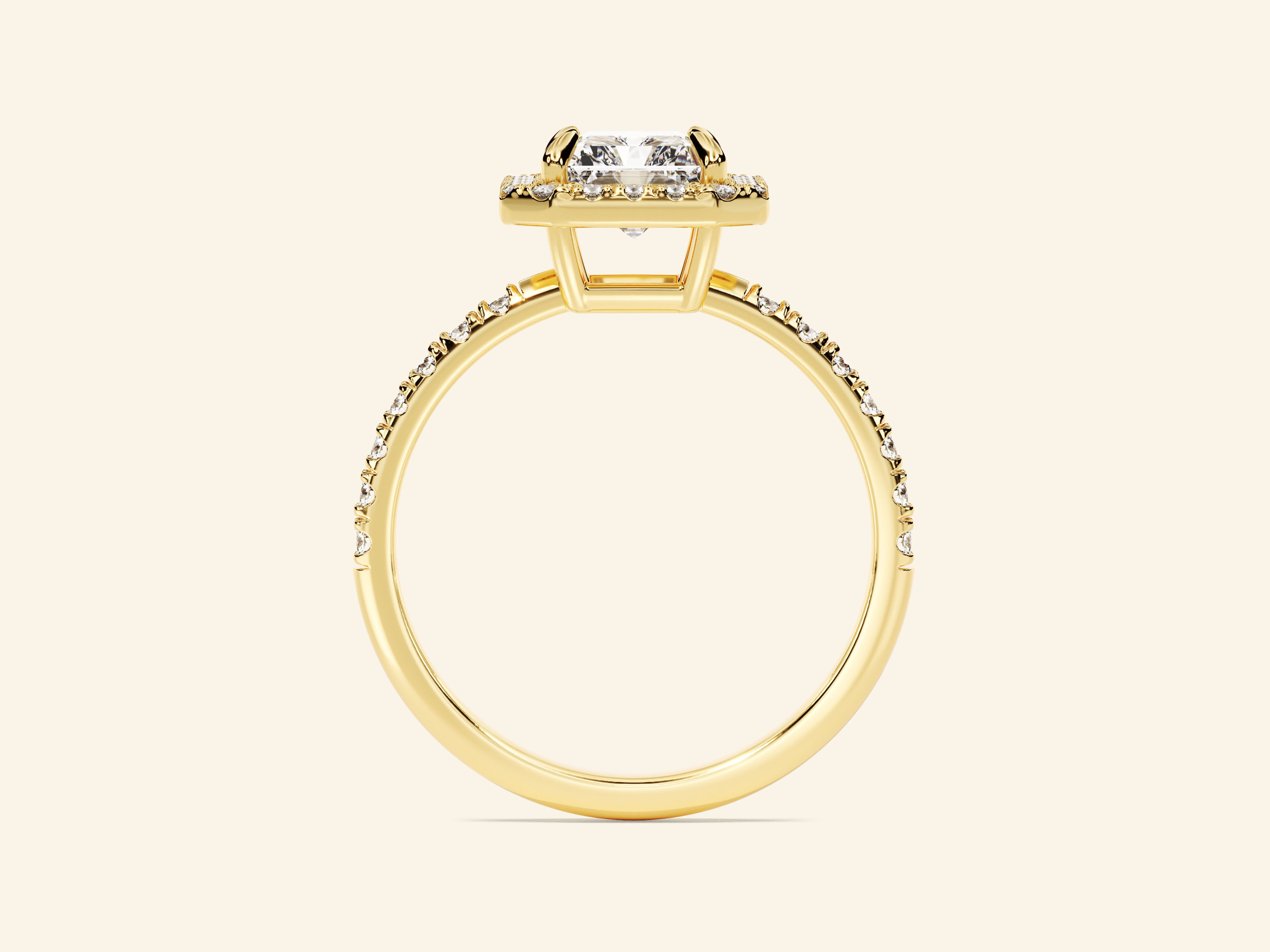 Radiant Halo Engagement Ring with Pave Set Side Stones