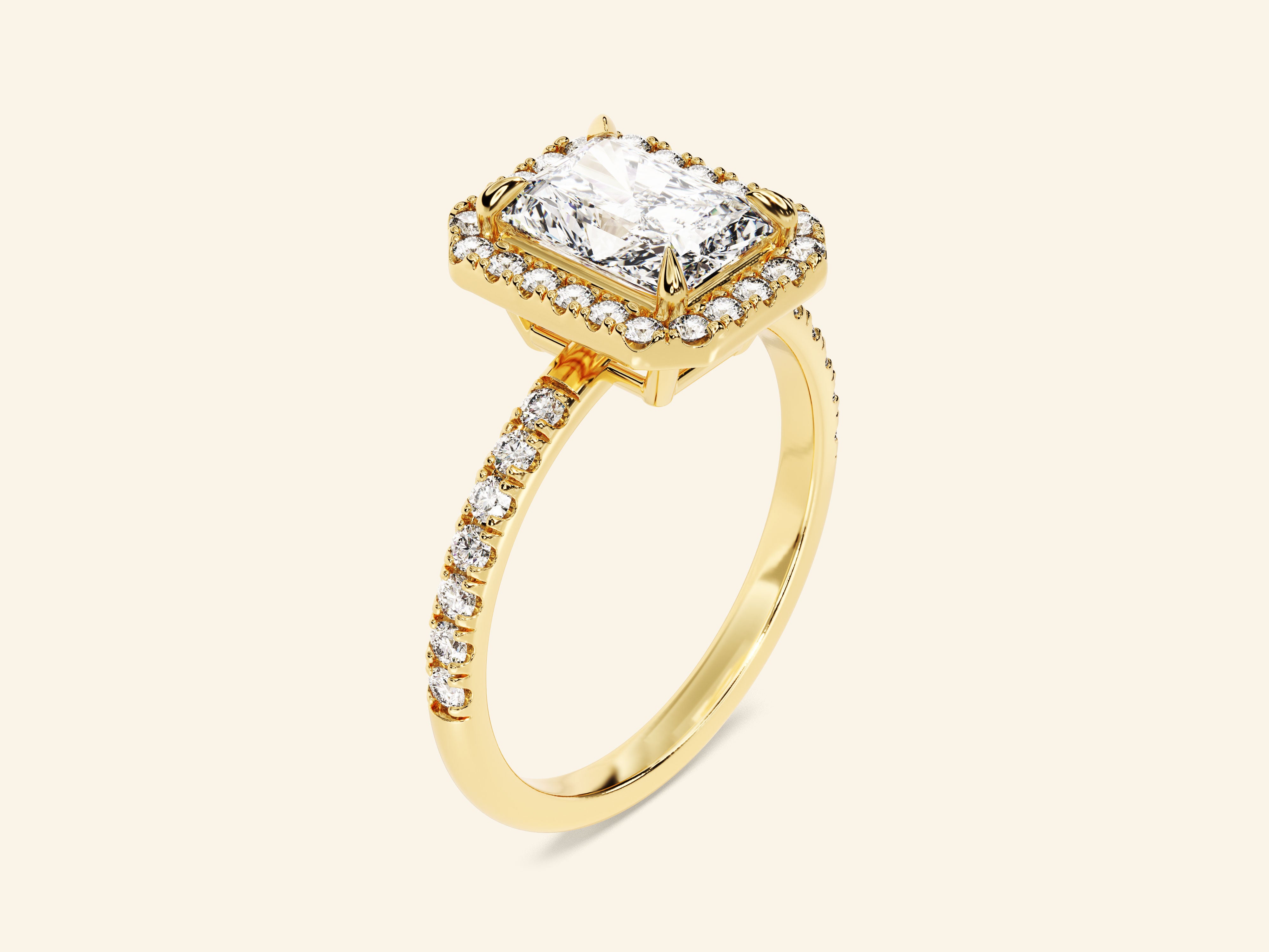 Radiant Halo Engagement Ring with Pave Set Side Stones