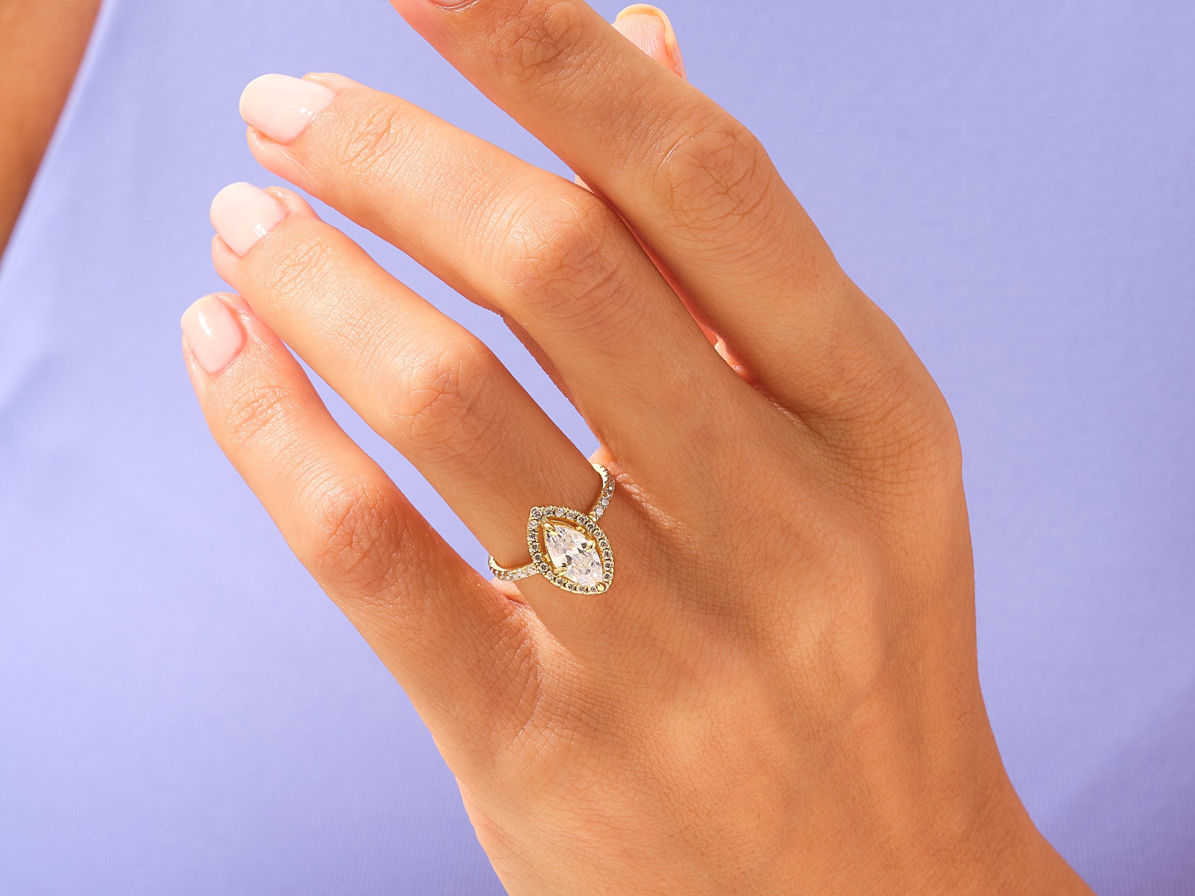 Marquise Halo Engagement Ring with Pave Set Side Stones