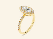 Marquise Halo Engagement Ring with Pave Set Side Stones