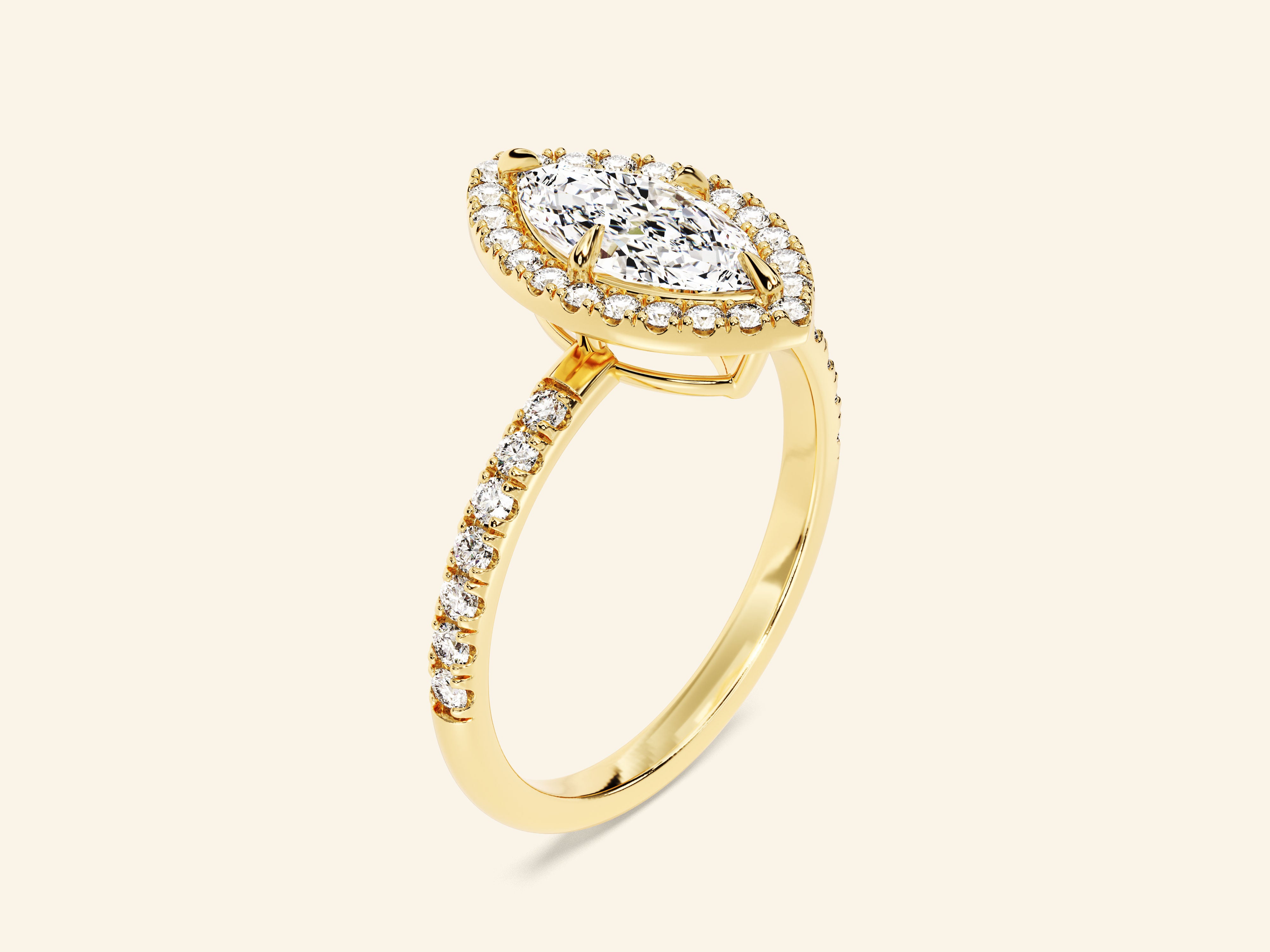 Marquise Halo Engagement Ring with Pave Set Side Stones