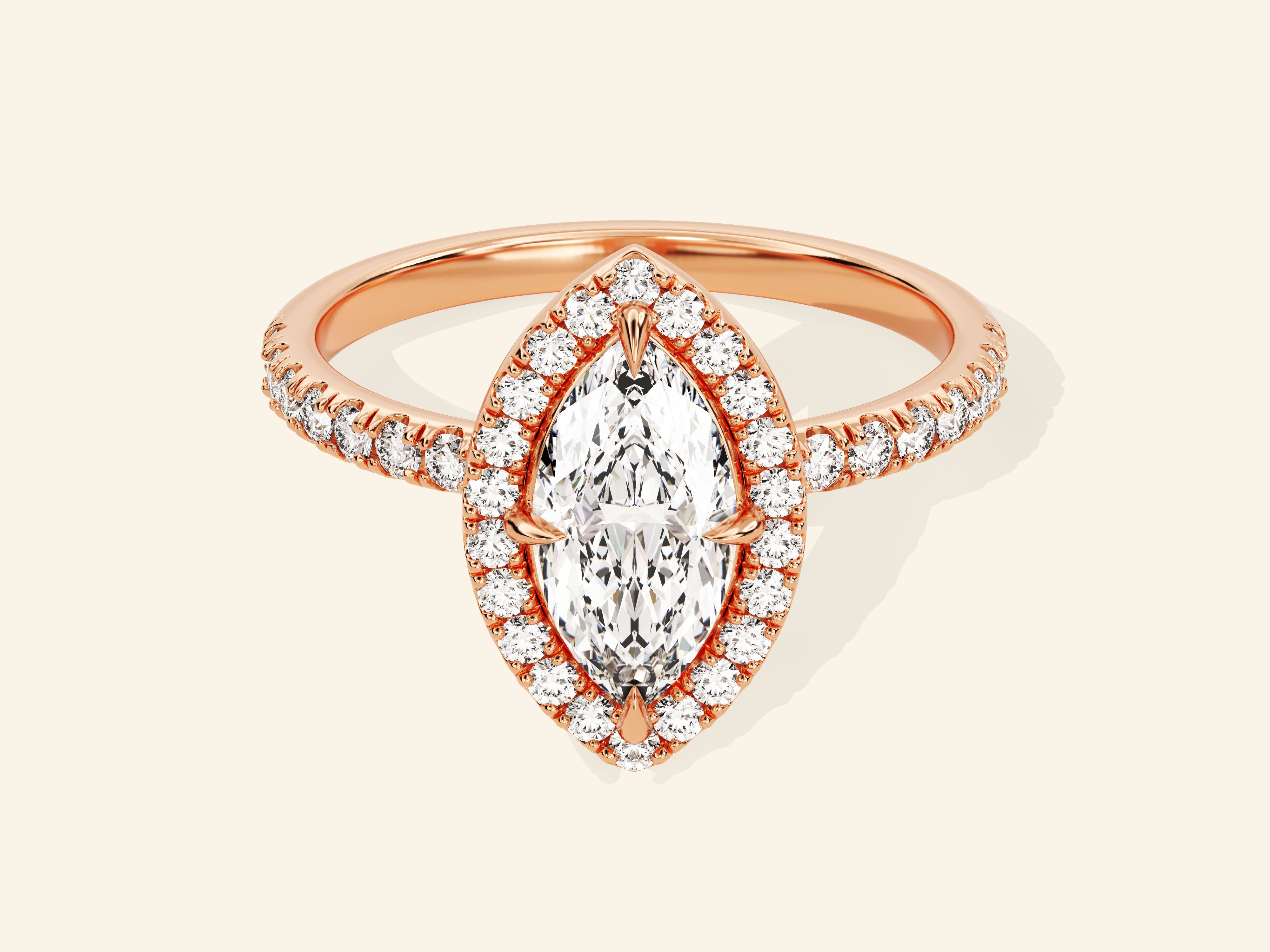 Marquise Halo Engagement Ring with Pave Set Side Stones