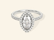 Marquise Halo Engagement Ring with Pave Set Side Stones