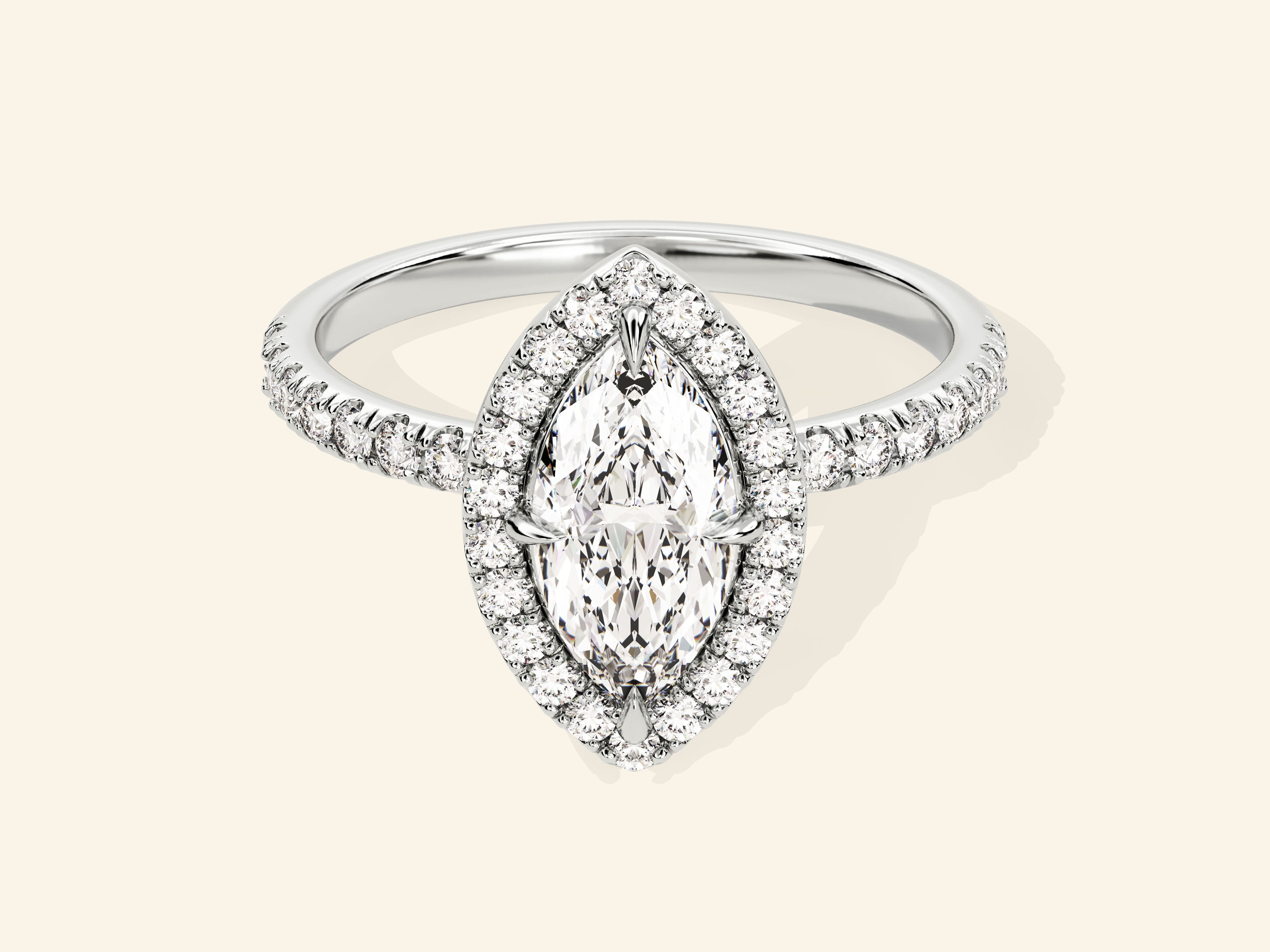 Marquise Halo Engagement Ring with Pave Set Side Stones
