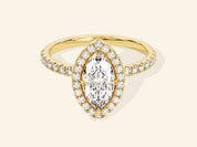 Marquise Halo Engagement Ring with Pave Set Side Stones