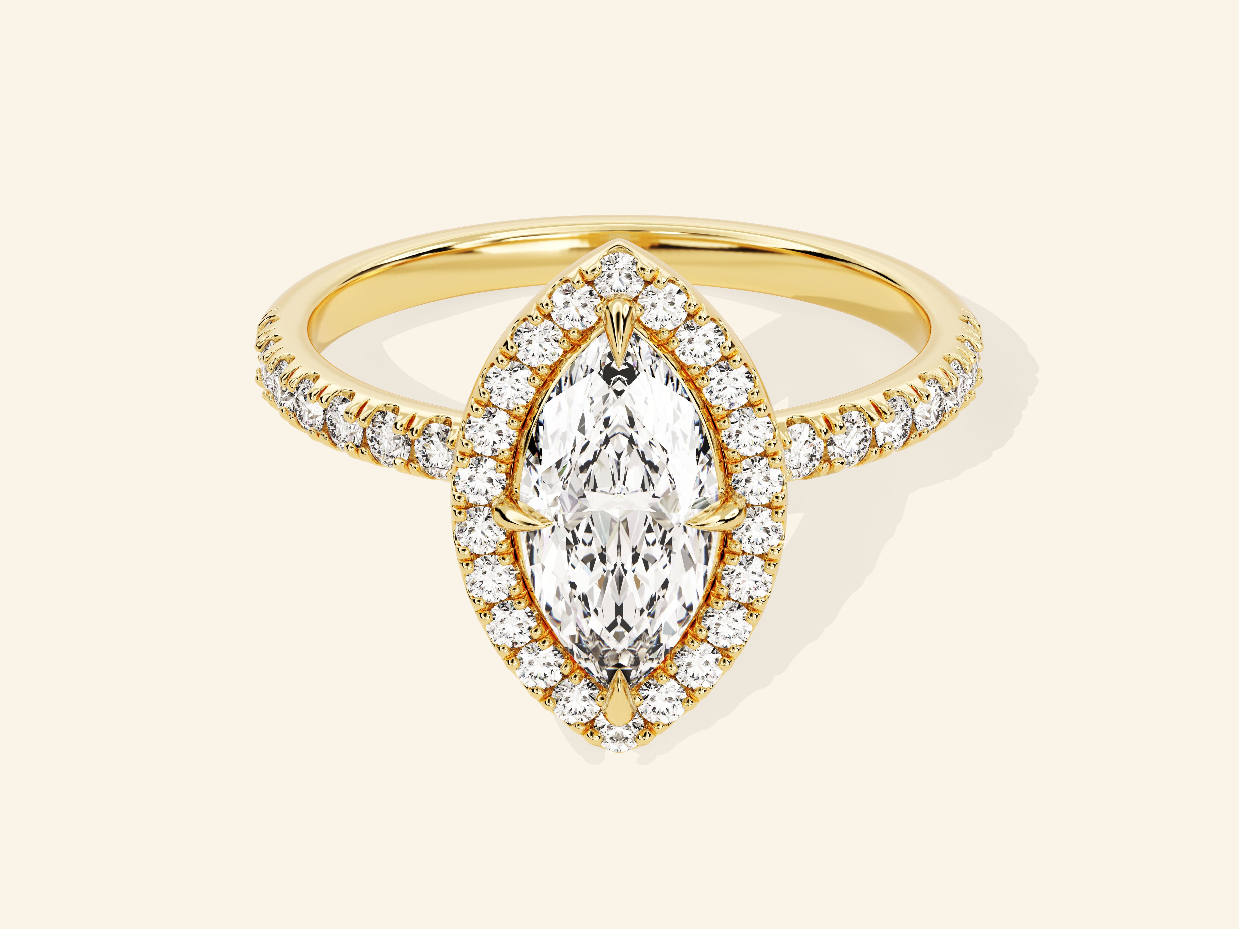 Marquise Halo Engagement Ring with Pave Set Side Stones