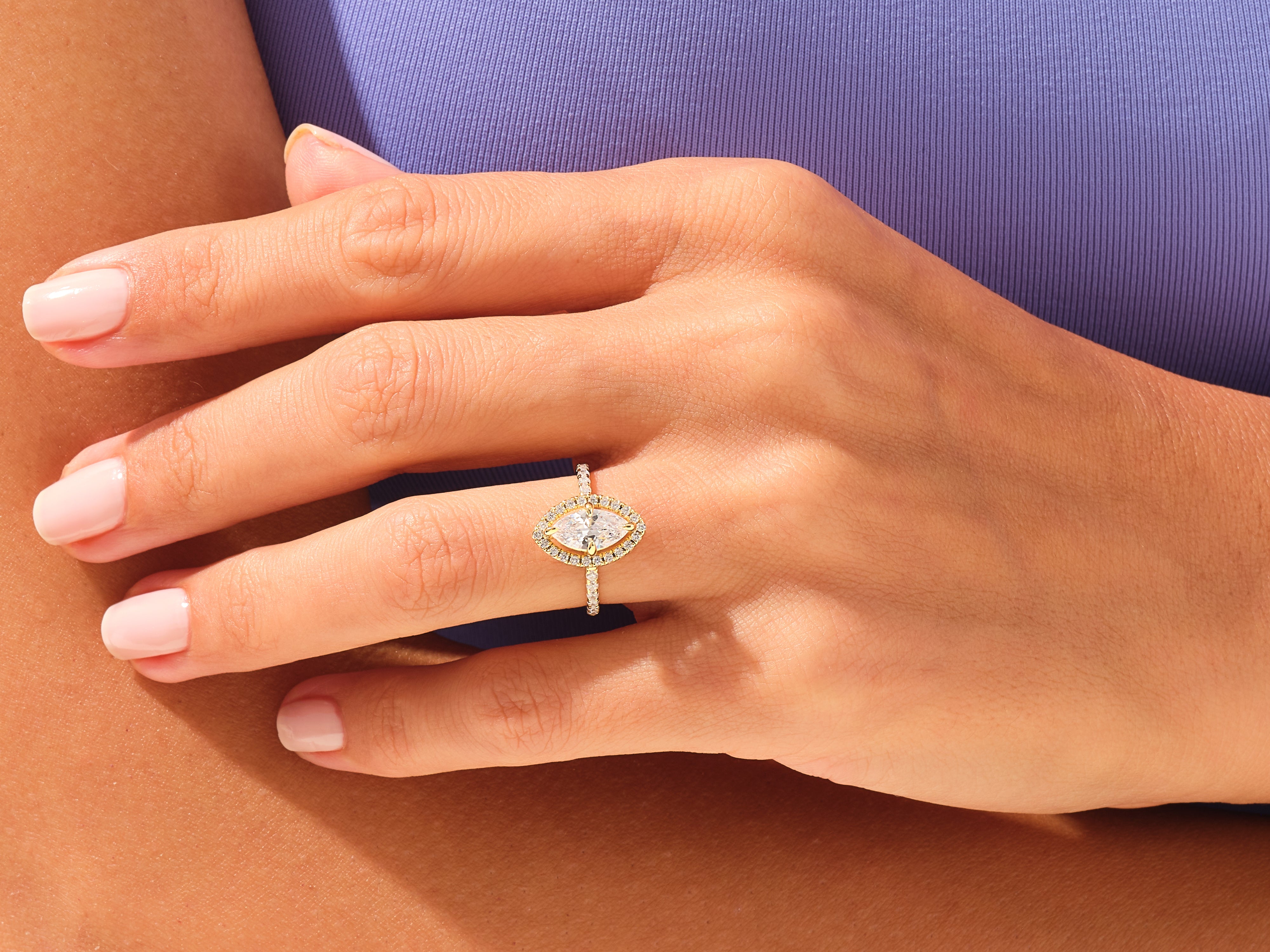 Marquise Halo Engagement Ring with Pave Set Side Stones