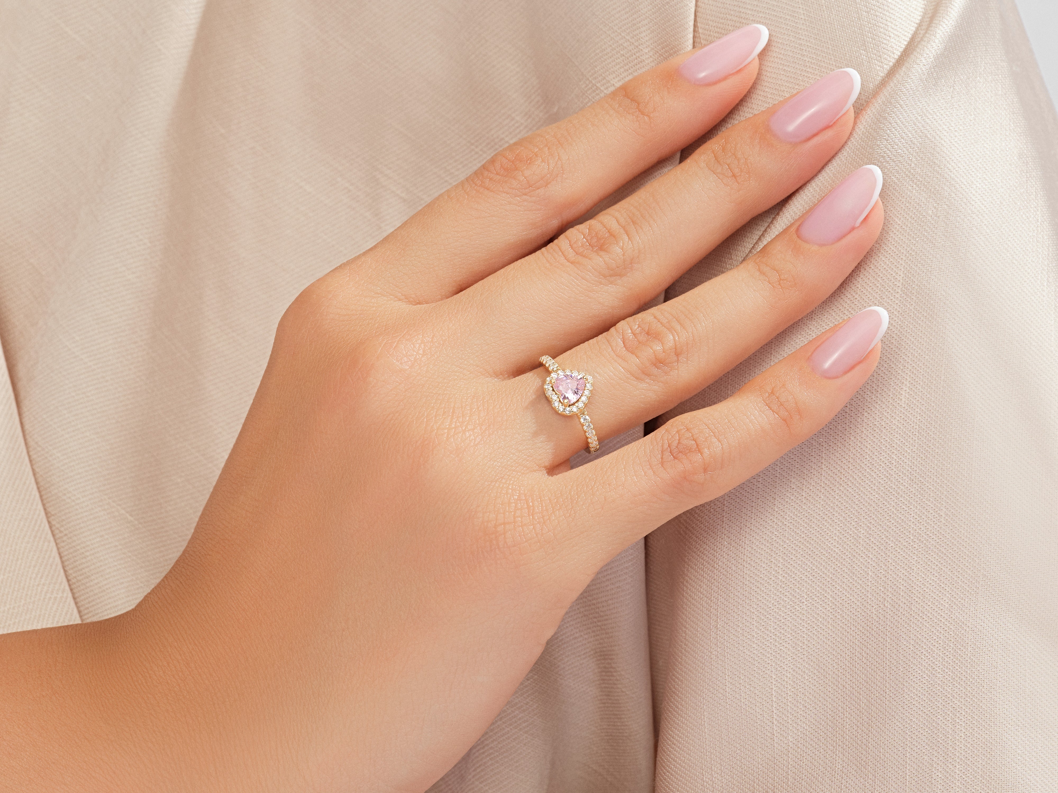 Pink Heart Moissanite Promise Ring