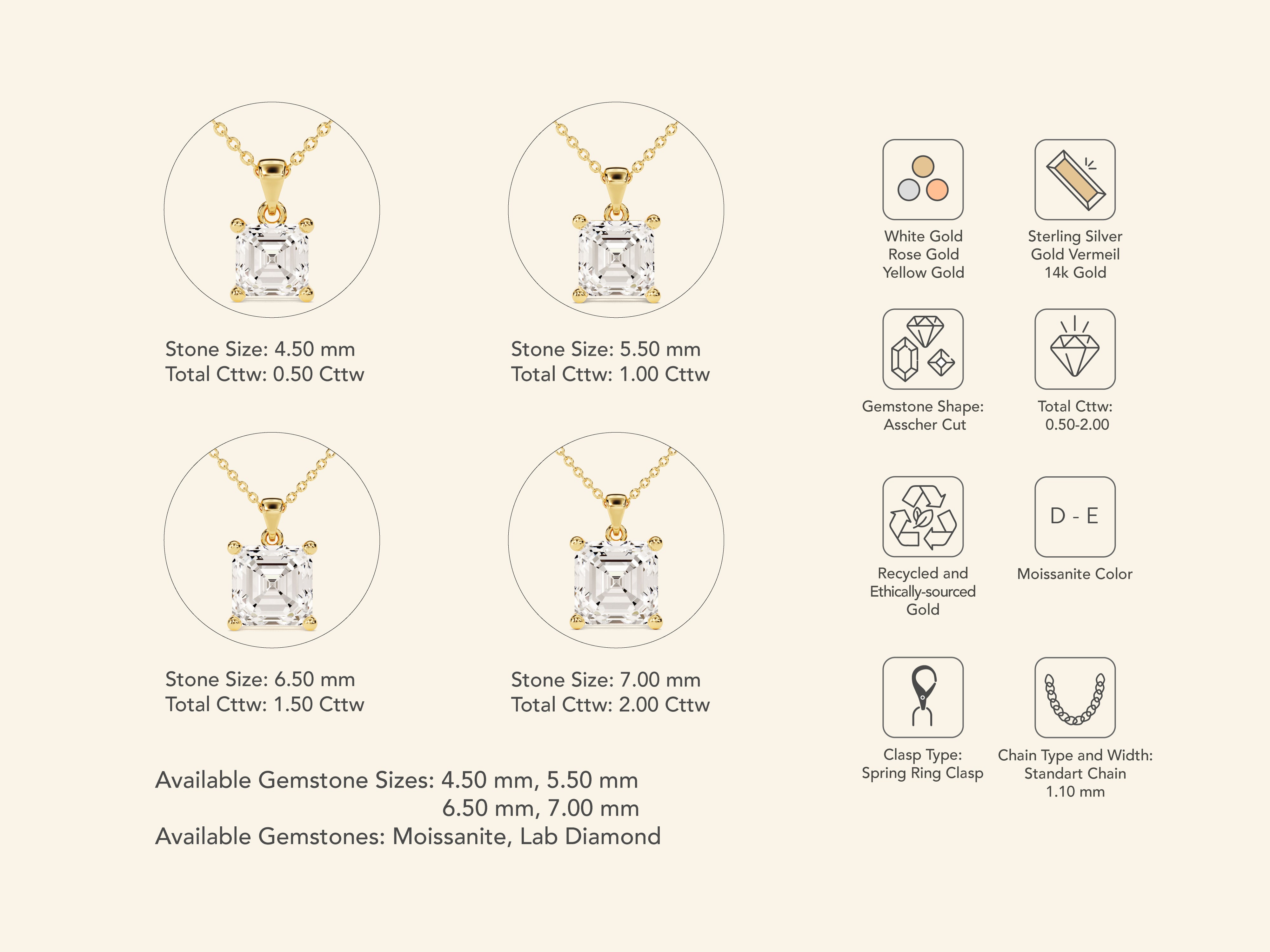 Asscher Cut Necklace