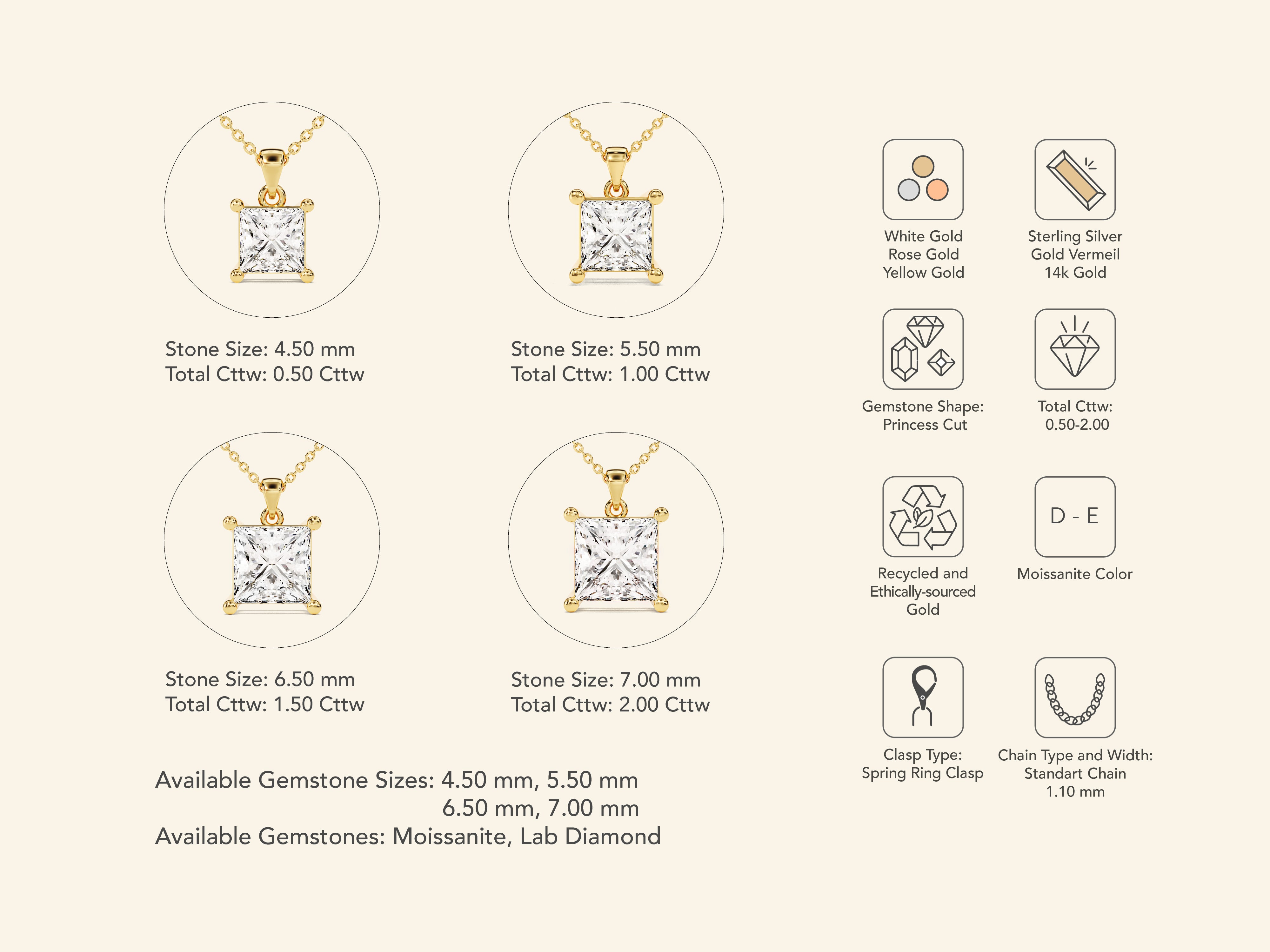 Princess Cut Necklace (1 CT)