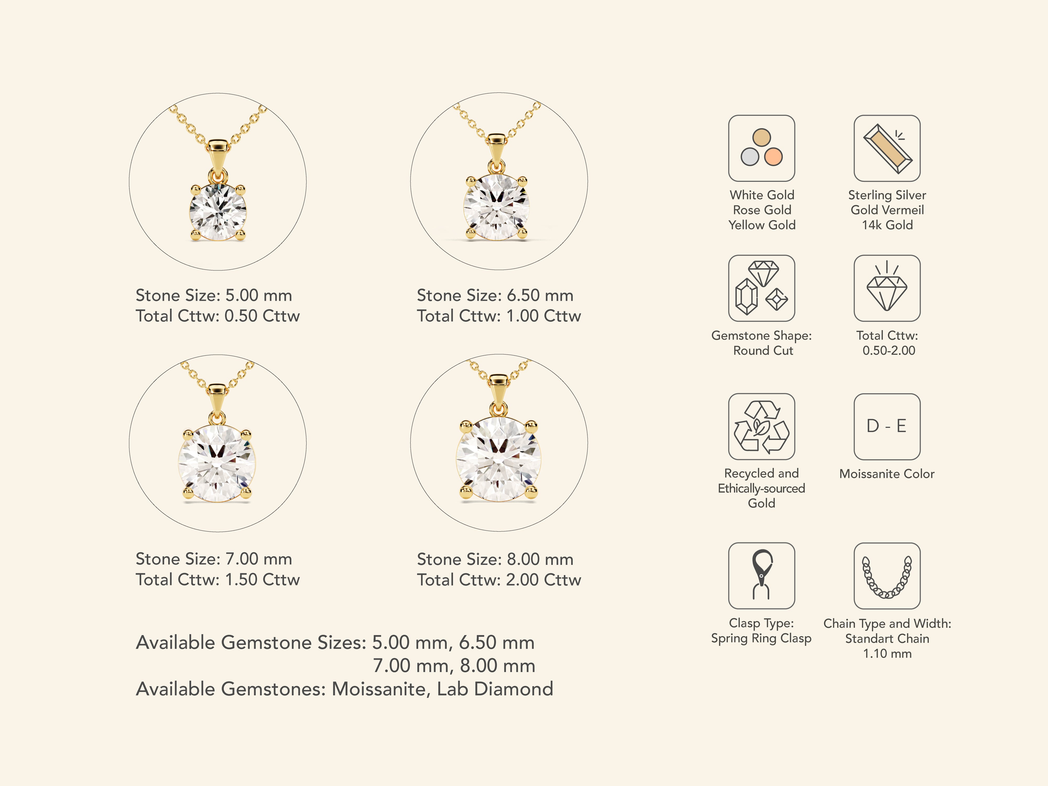 Round Cut Necklace (1 CT)