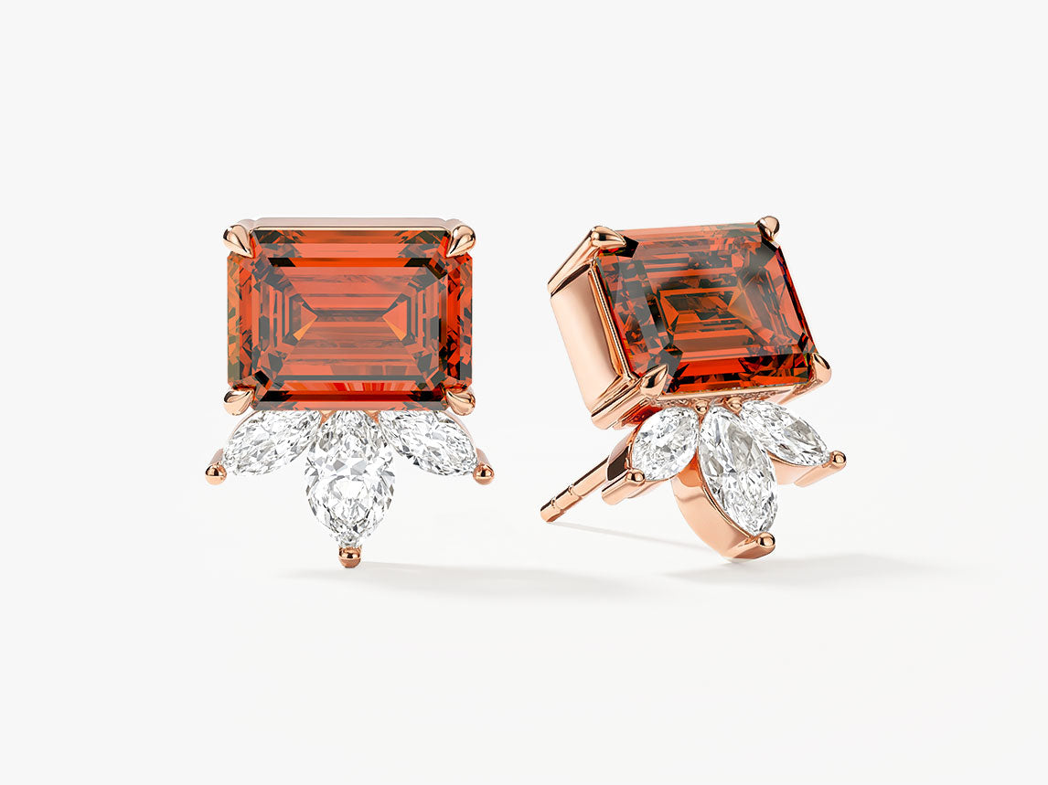 Emerald Cut Birthstone Studs