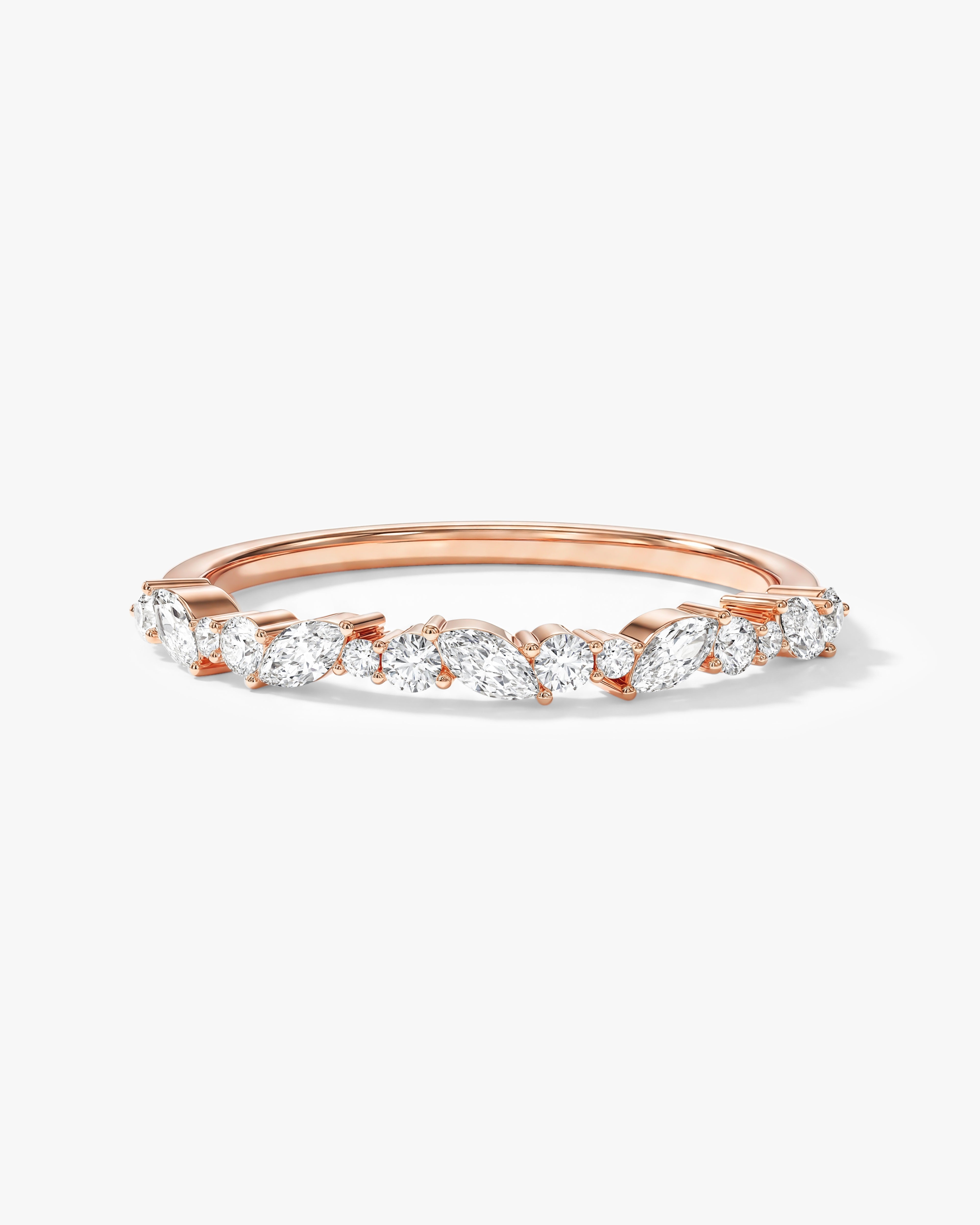 Marquise and Double Round Half Eternity Wedding Band