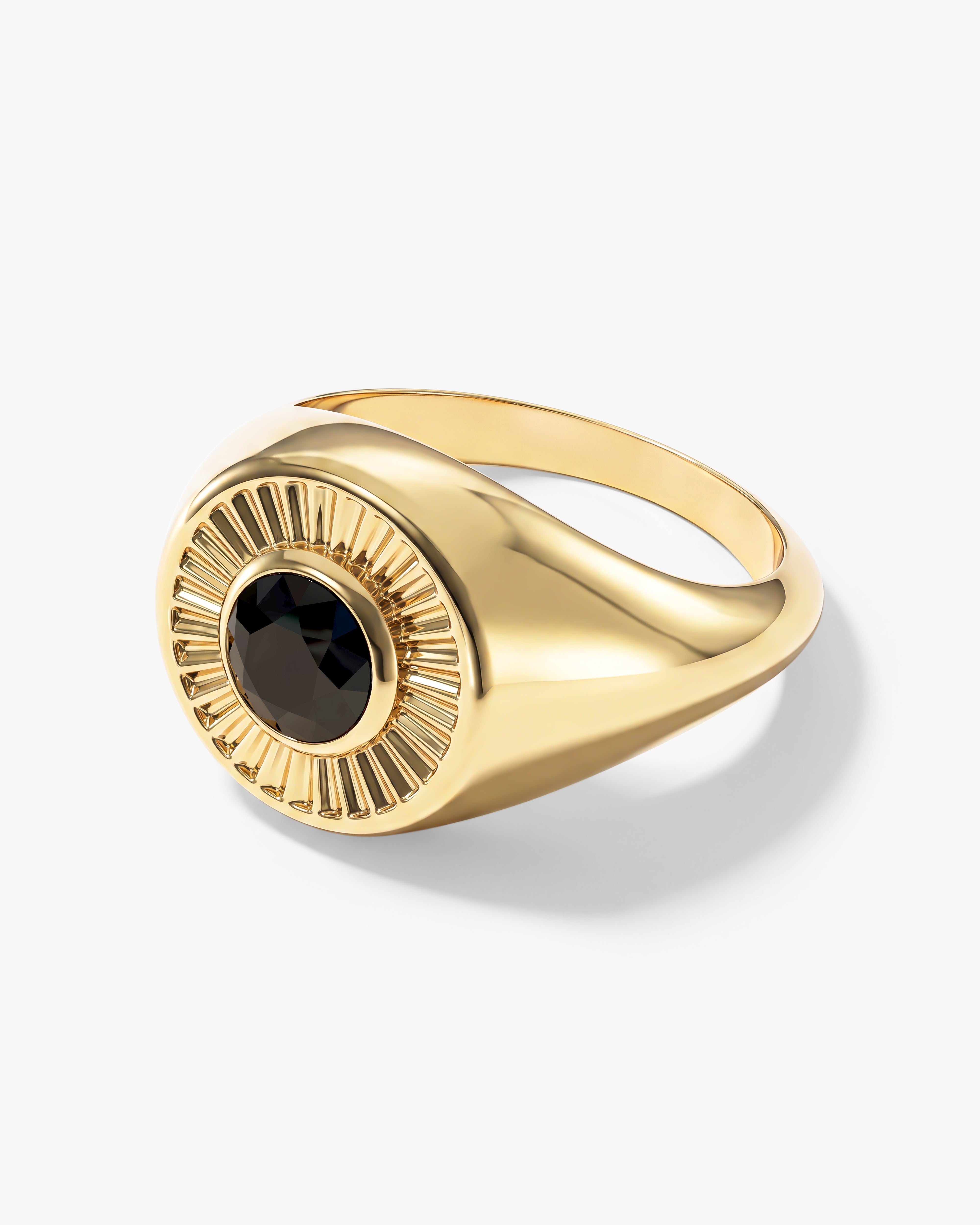 Black Diamond Signet Ring - Gold Vermeil