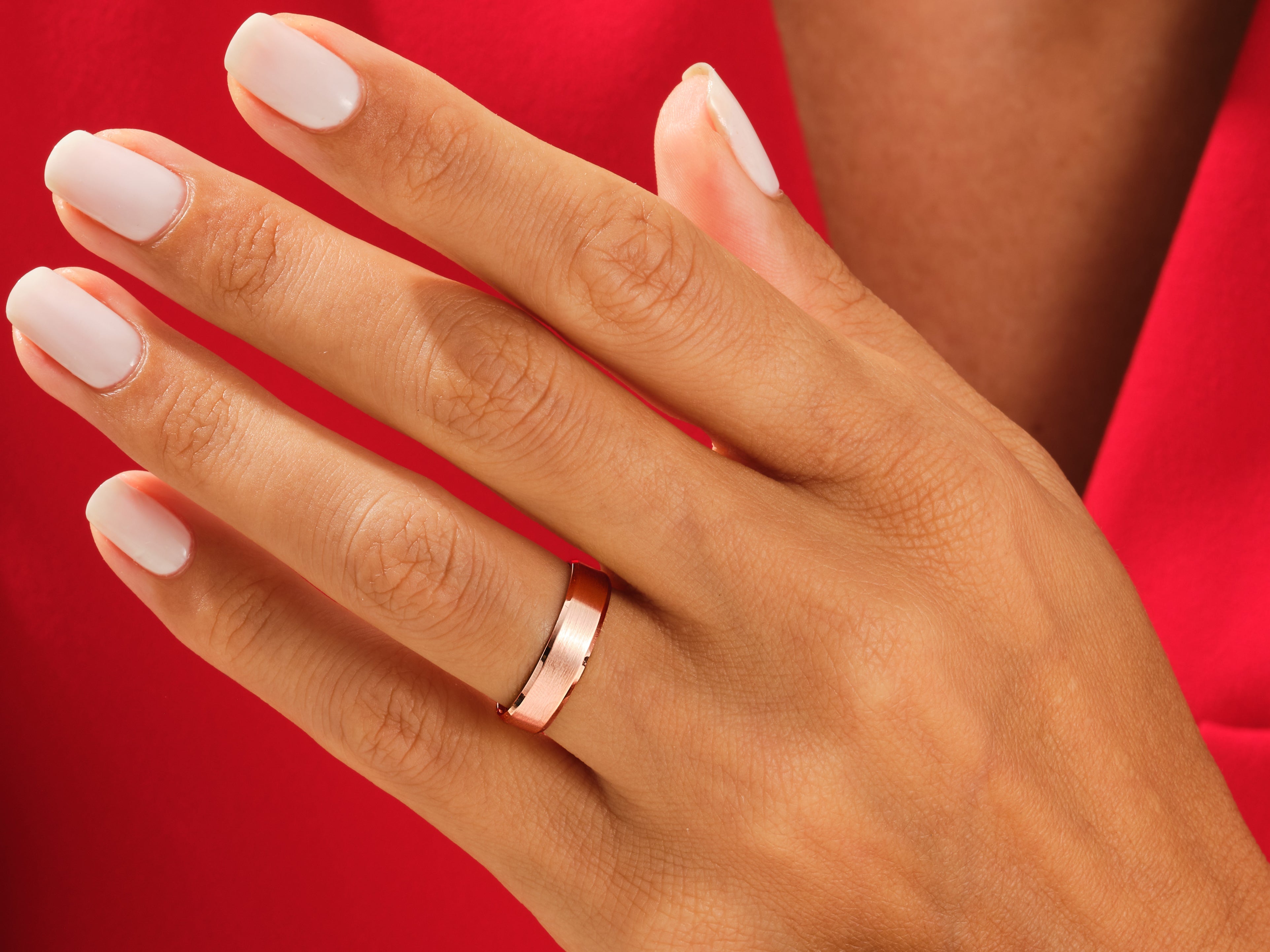 Rose gold ring on a hand, jewelry for her