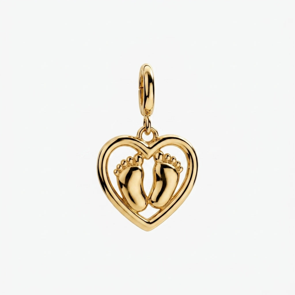 Curled Cat Heart Charm in white gold and silver