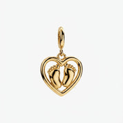 Curled Cat Heart Charm in white gold and silver