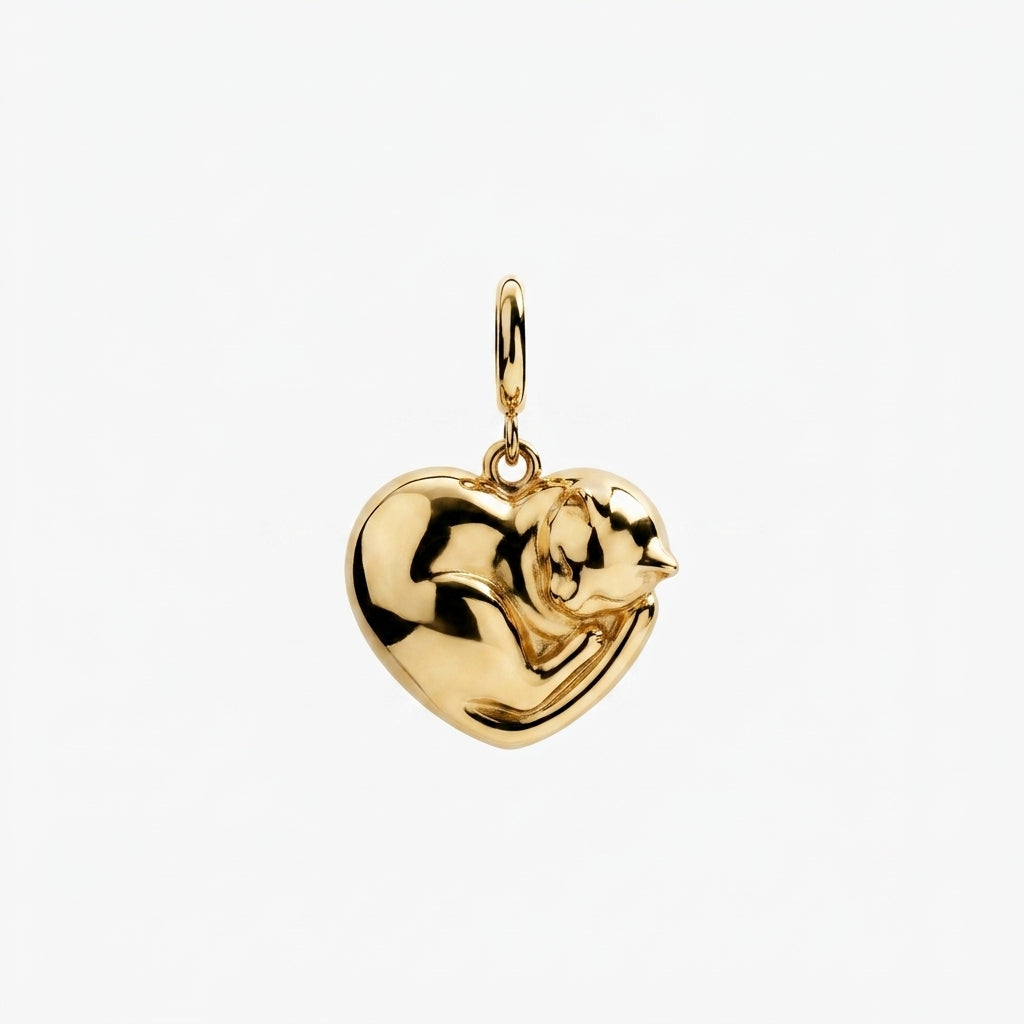 Curled Cat Heart Charm