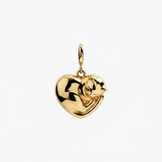 Curled Cat Heart Charm in yellow gold
