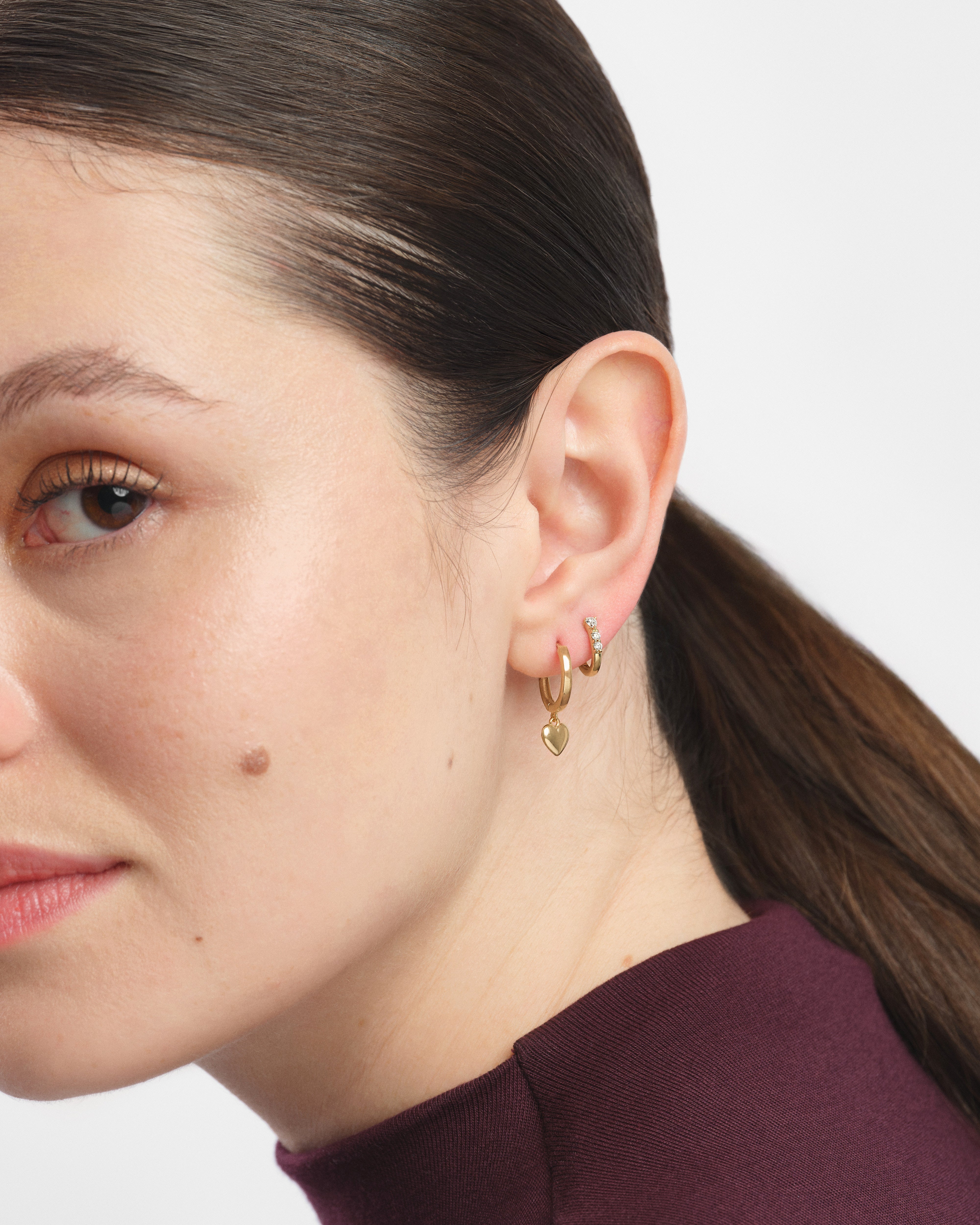 Heart Dangle Huggie Hoops
