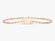 Rose gold paperclip chain bracelet with gothic initial charm