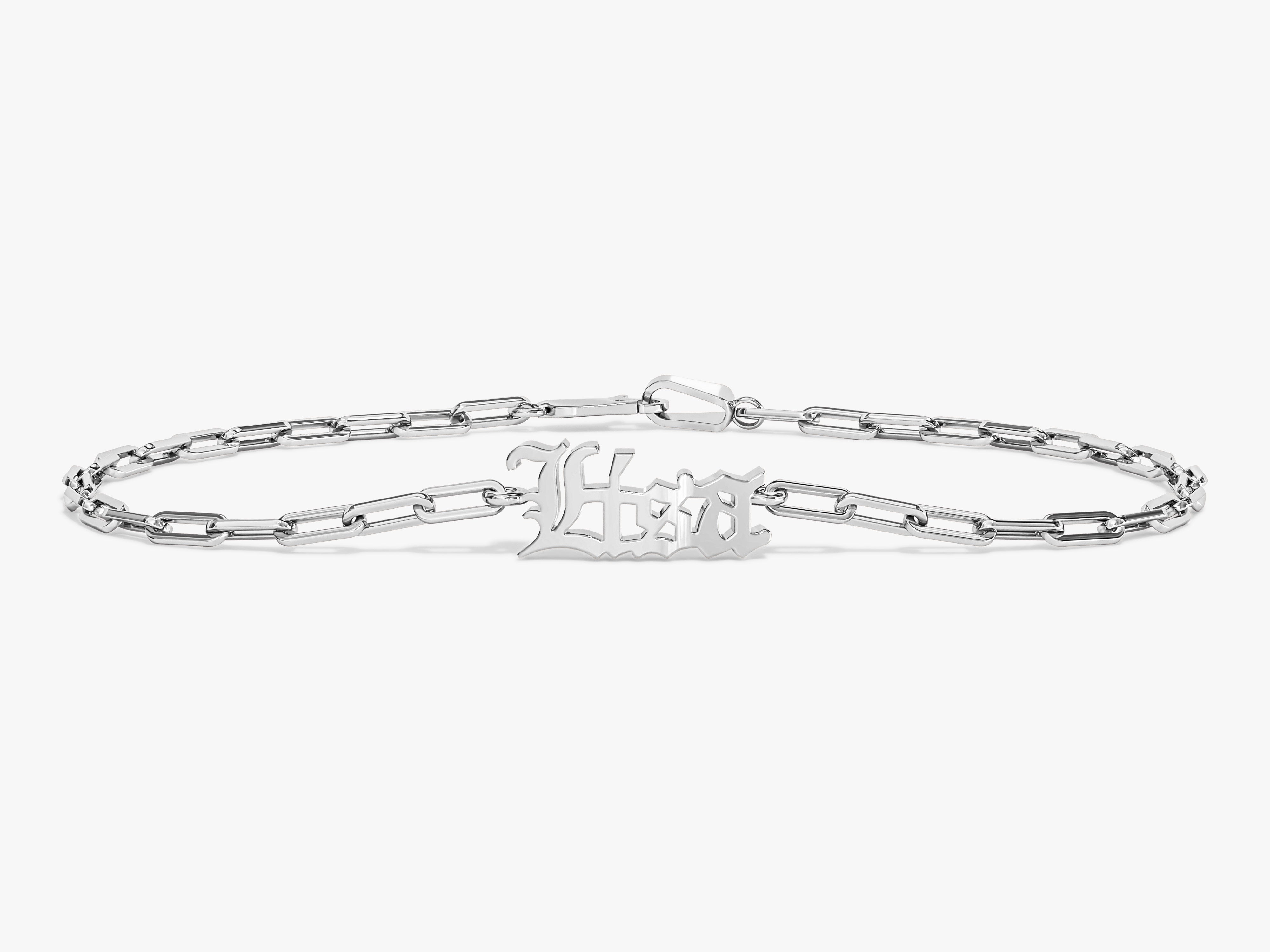 Silver gothic letter nameplate bracelet for jewelry brand