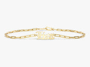 Gold paperclip chain bracelet with gothic initial charm jewelry