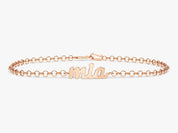 Rose gold "mia" nameplate bracelet for jewelry company