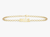 Gold name bracelet with 'mia' script, jewelry for women