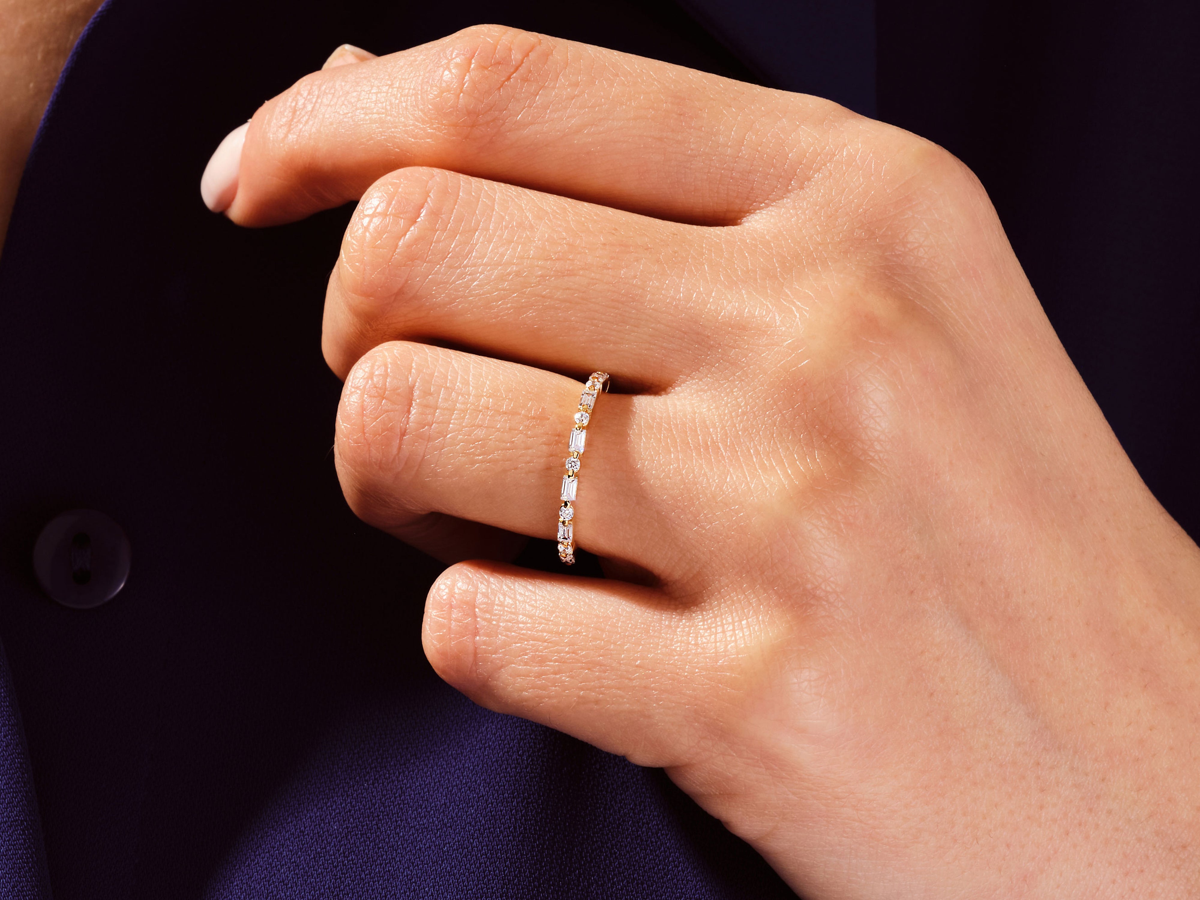 Alternating Baguette and Round Wedding Band