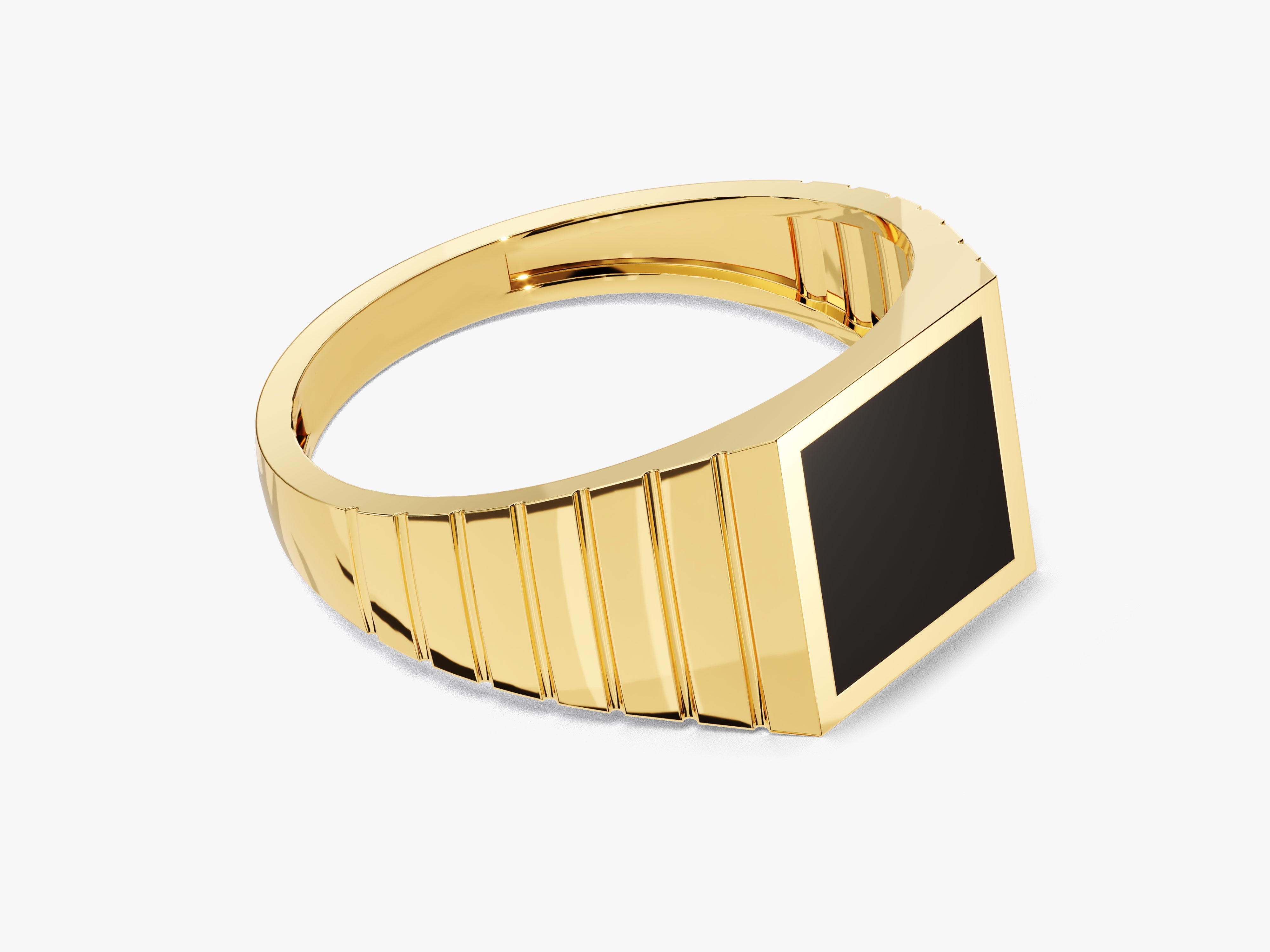 Gold signet ring with black onyx gemstone for men