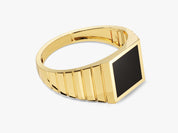 Gold signet ring with black onyx gemstone for men