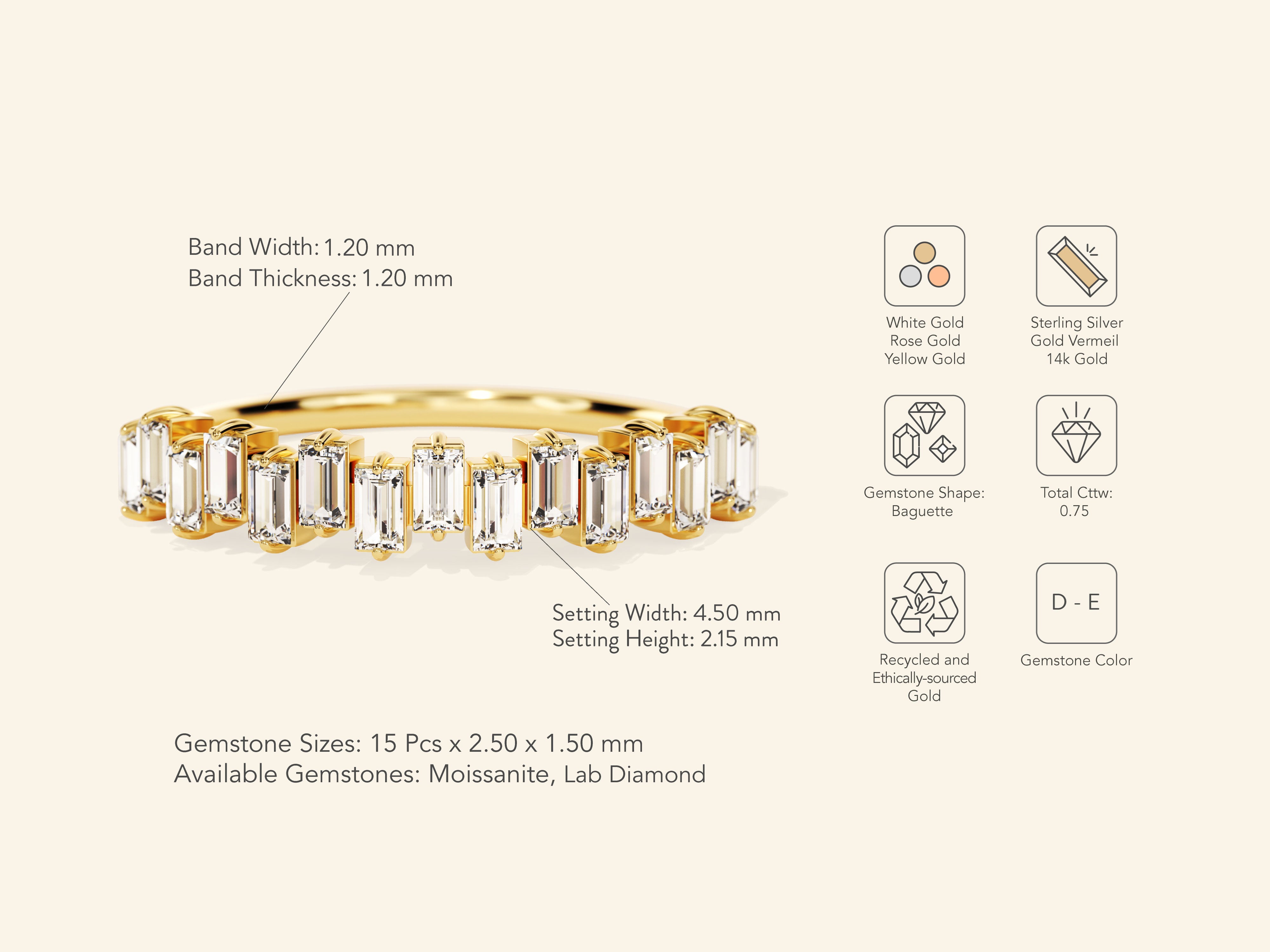 Vertical Baguette Wedding Band
