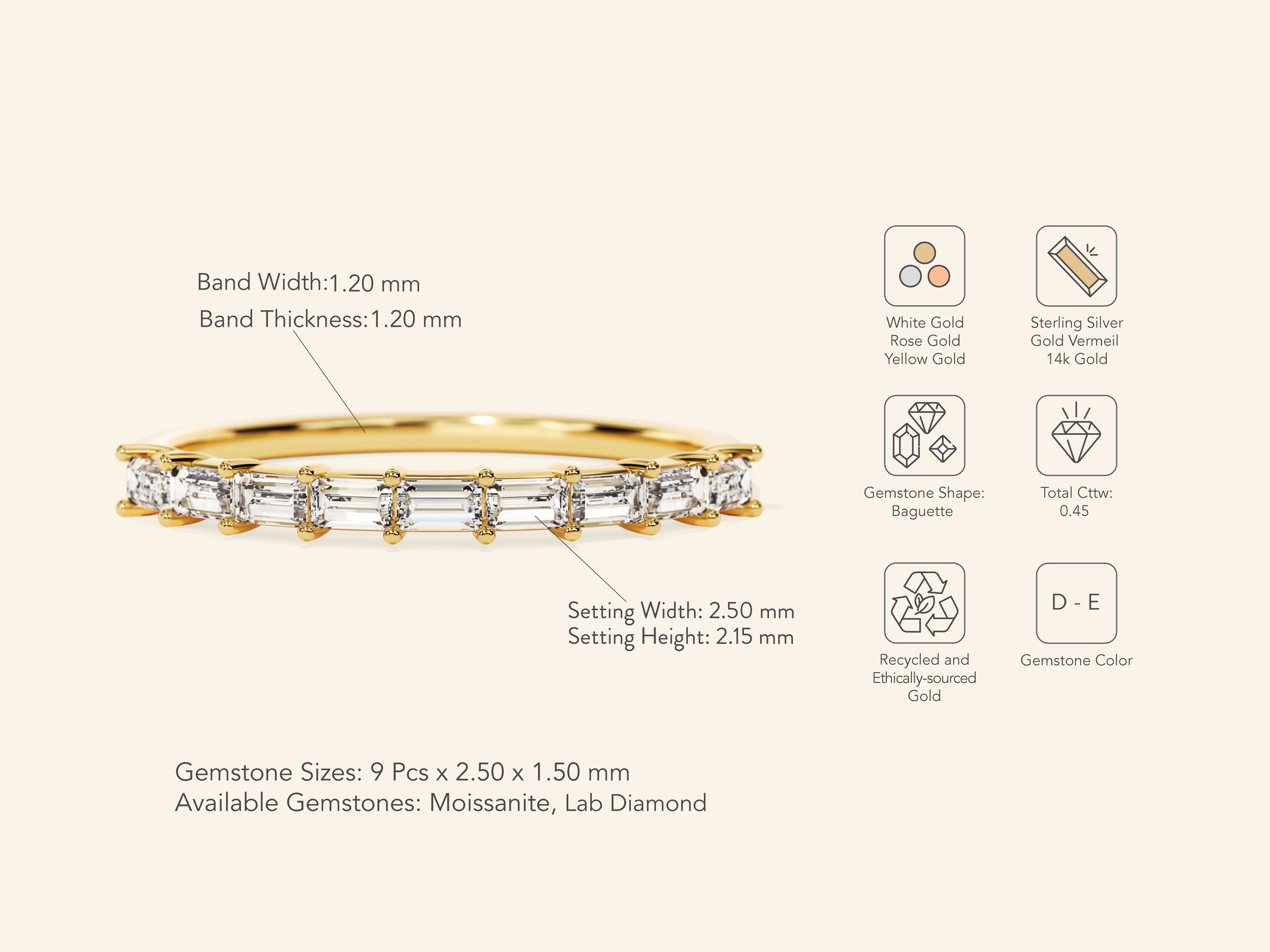 Horizontal Baguette Wedding Band