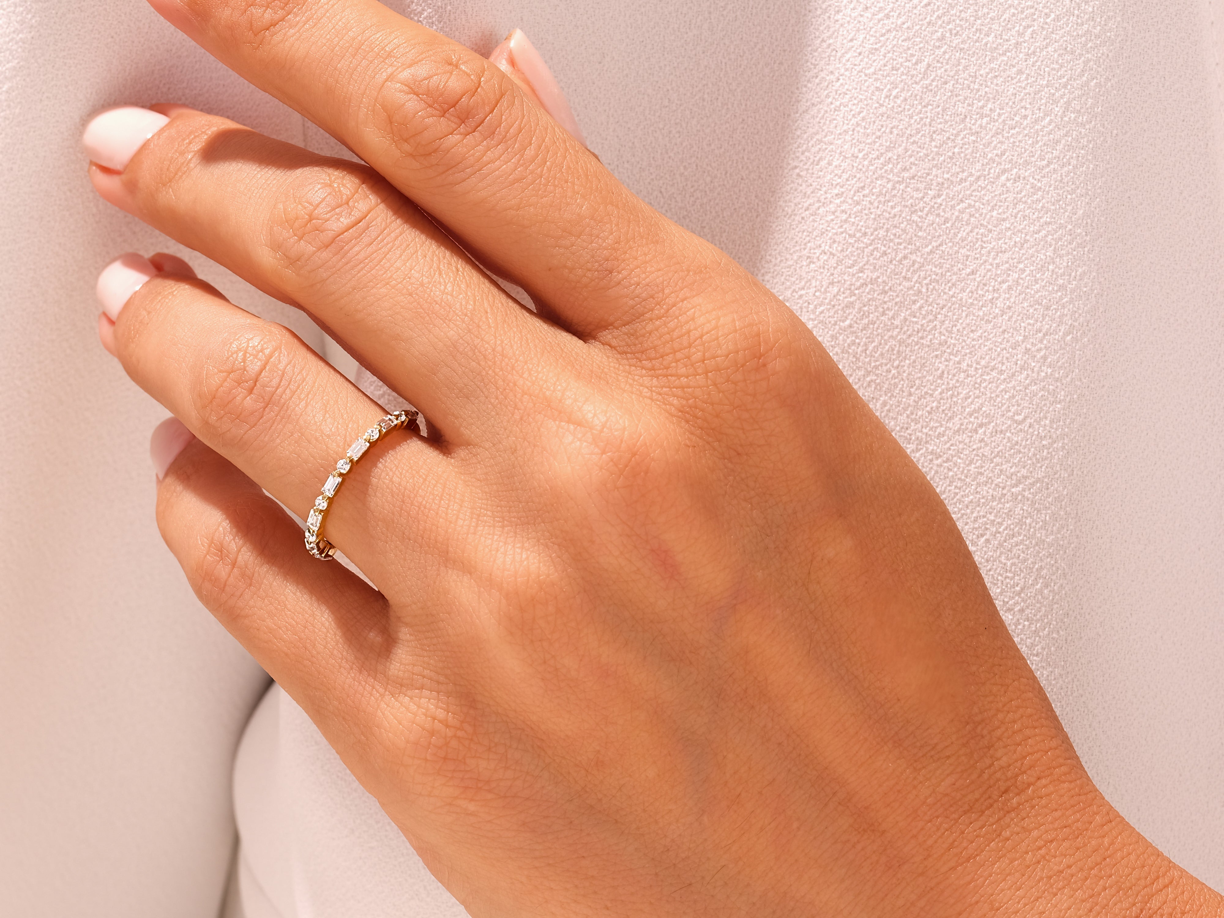 Alternating Baguette and Round Wedding Band
