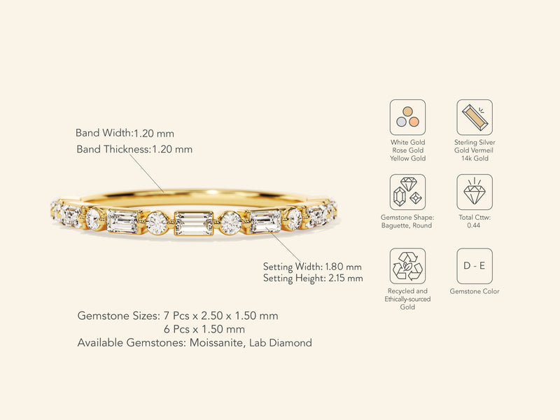 Alternating Baguette and Round Wedding Band