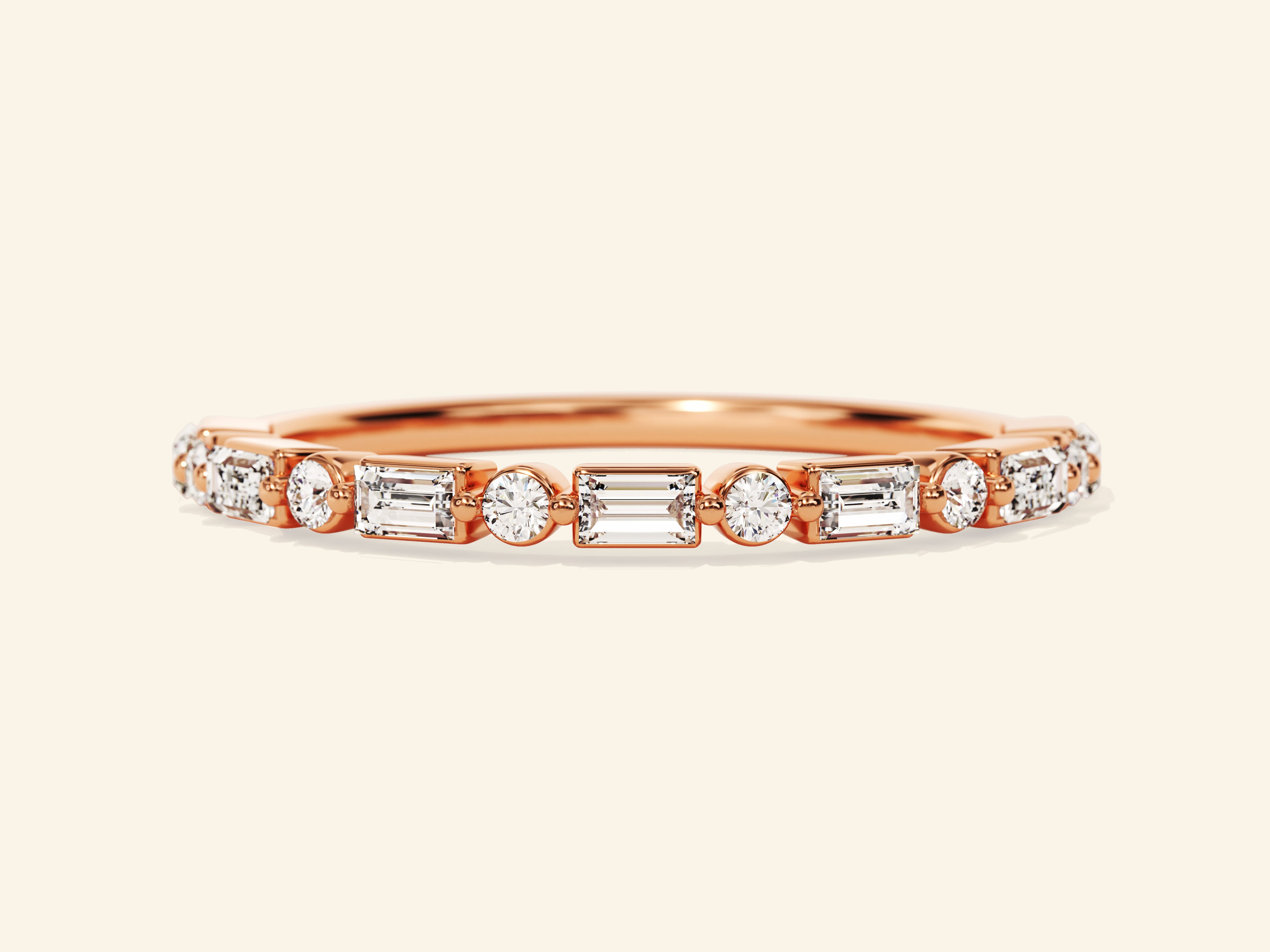 Alternating Baguette and Round Wedding Band