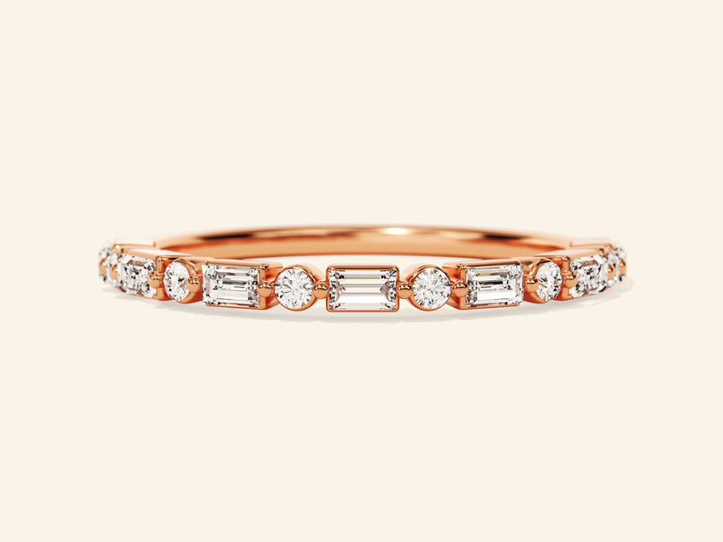 Alternating Baguette and Round Wedding Band