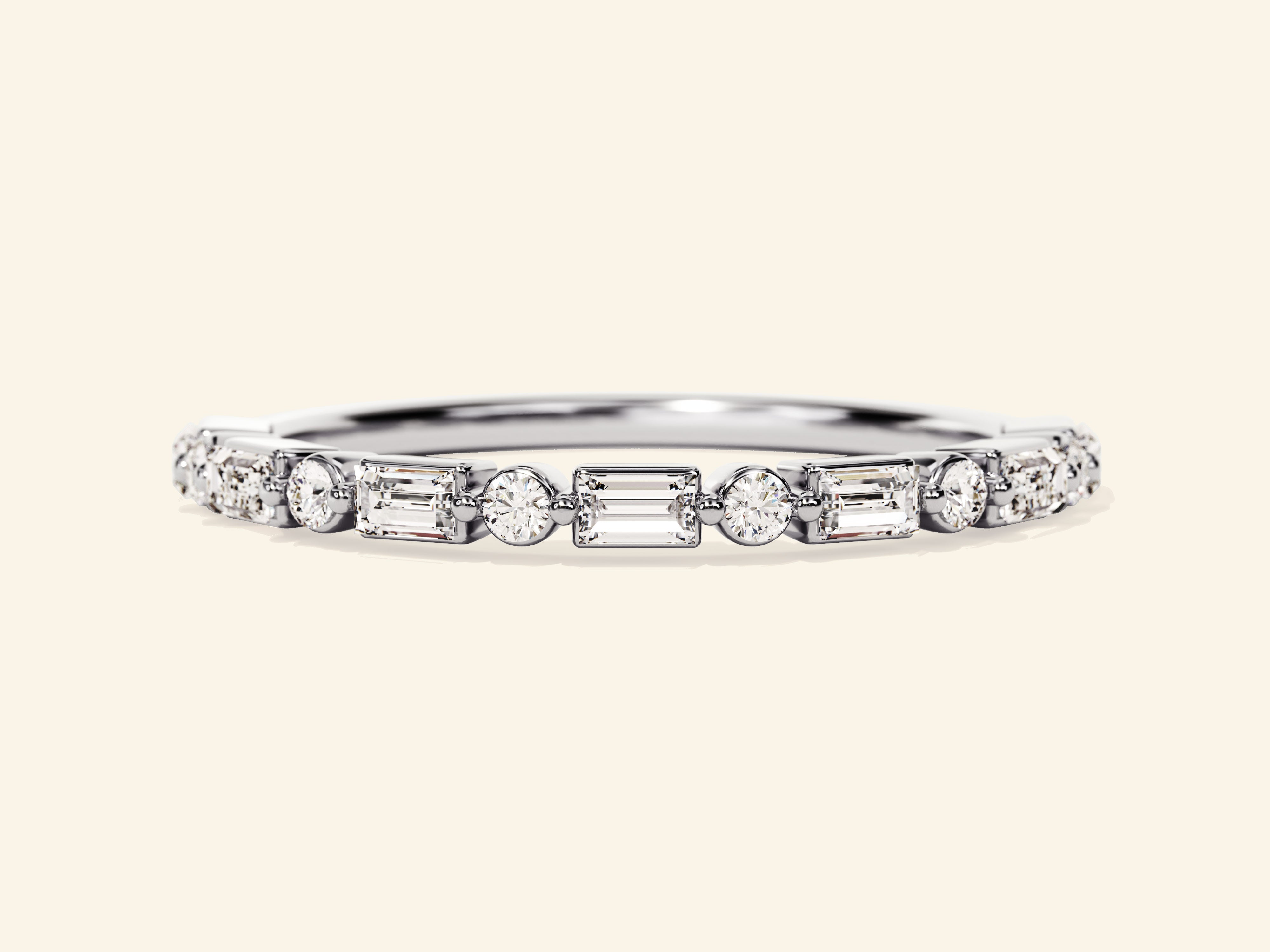 Alternating Baguette and Round Wedding Band
