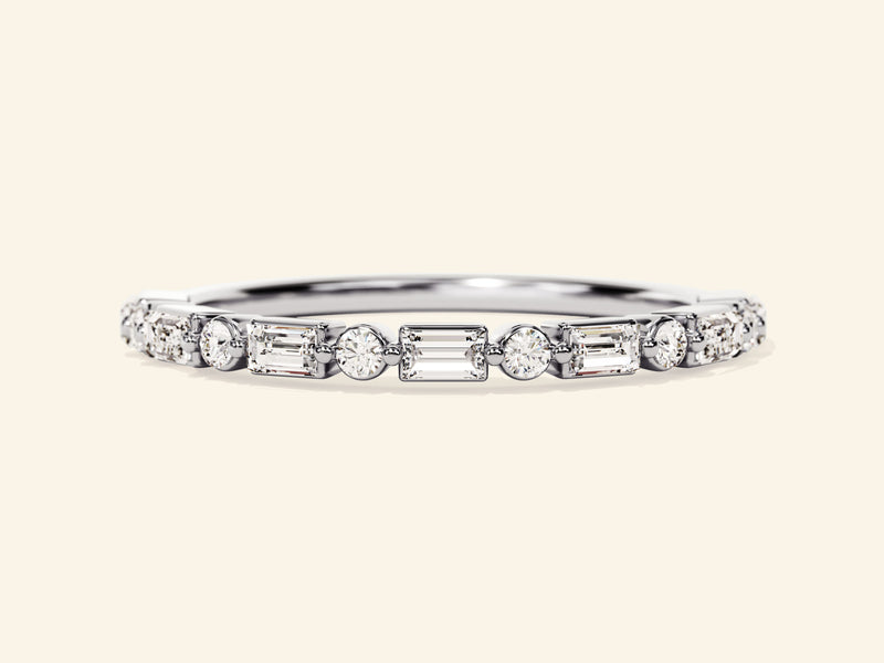 Alternating Baguette and Round Wedding Band