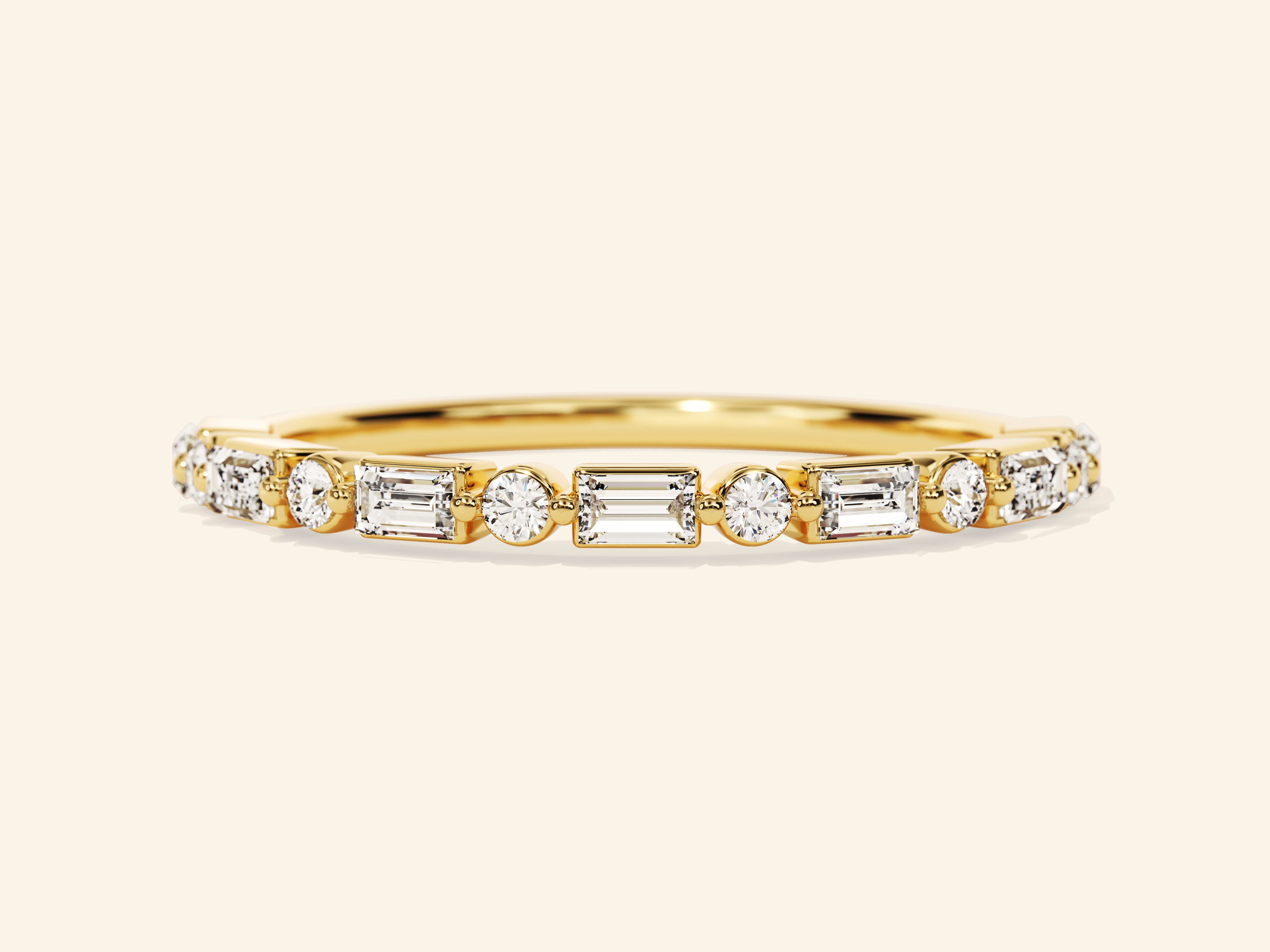 Alternating Baguette and Round Wedding Band