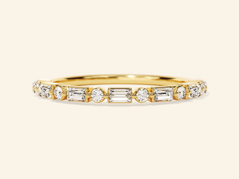 Alternating Baguette and Round Wedding Band