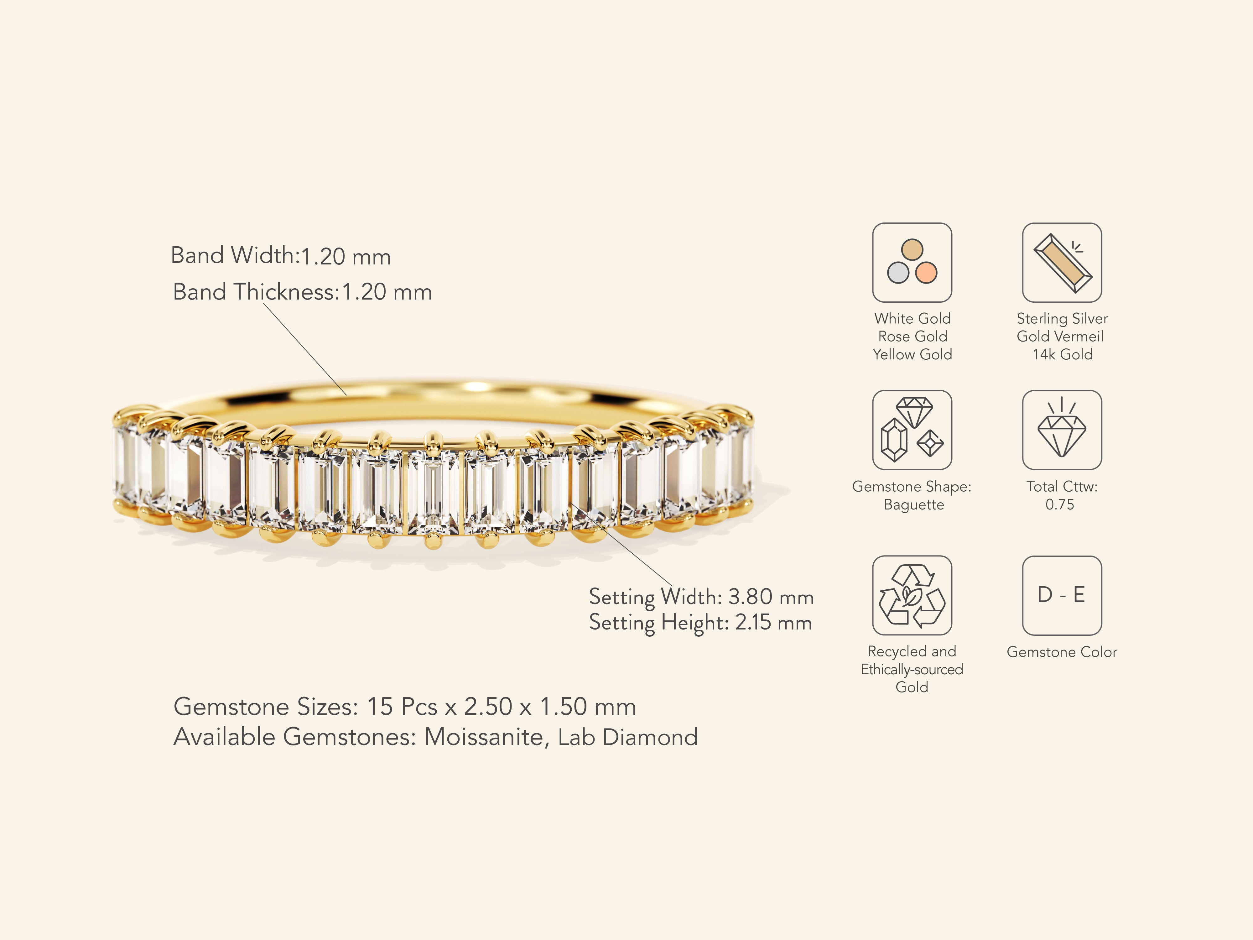 Baguette Half Eternity Wedding Band