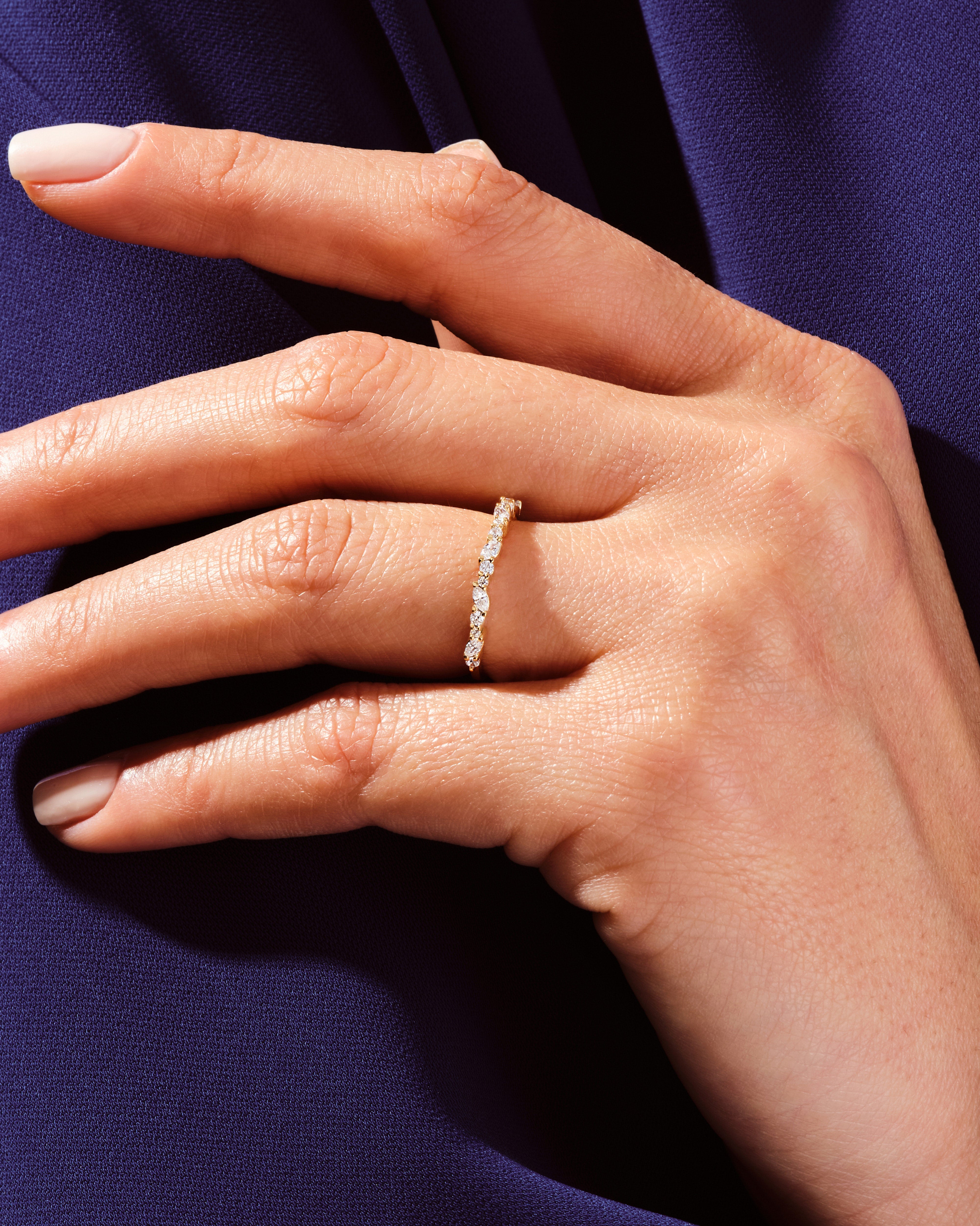 Marquise and Double Round Half Eternity Wedding Band