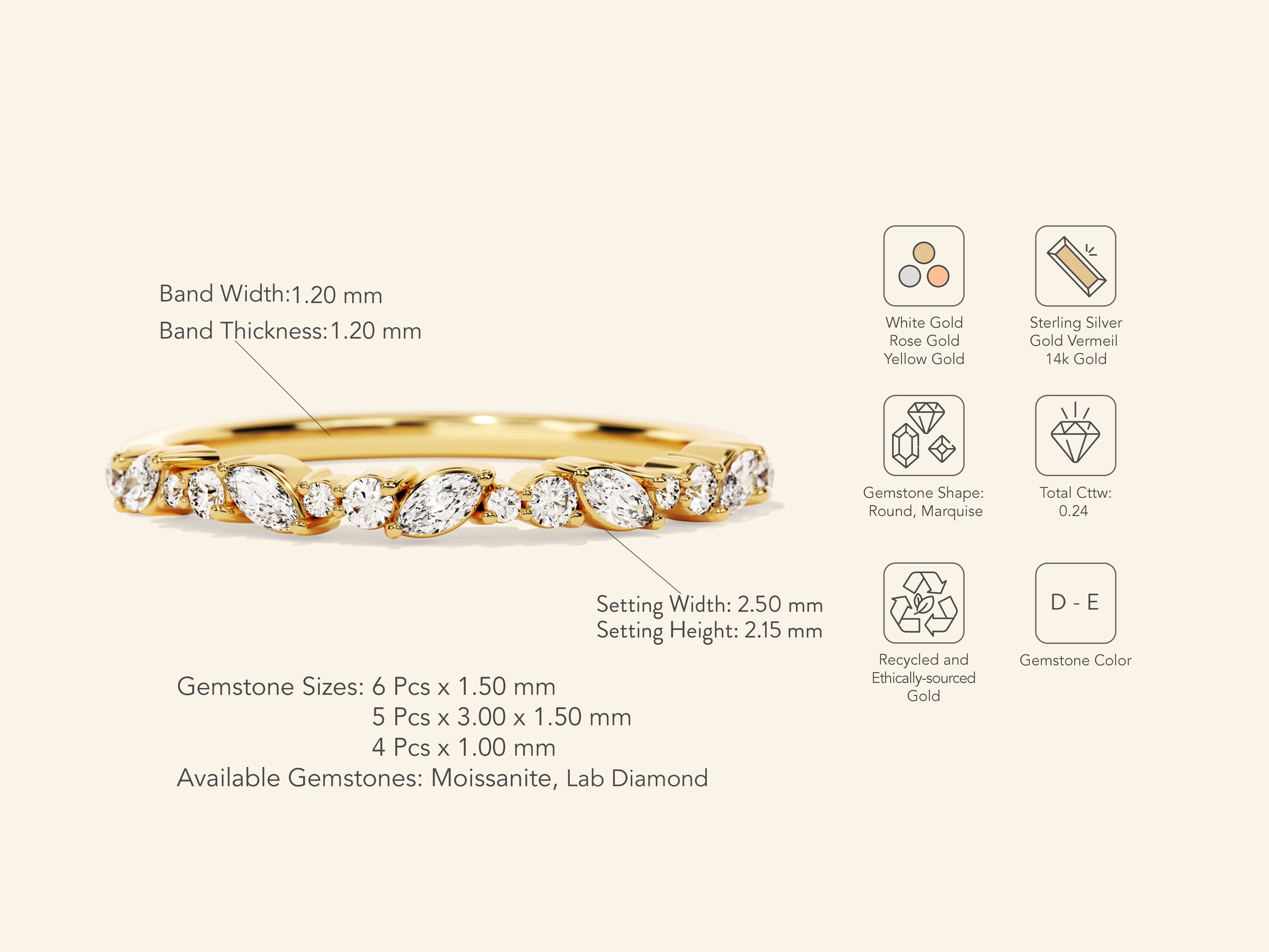 Half Eternity Marquise and Round Wedding Band