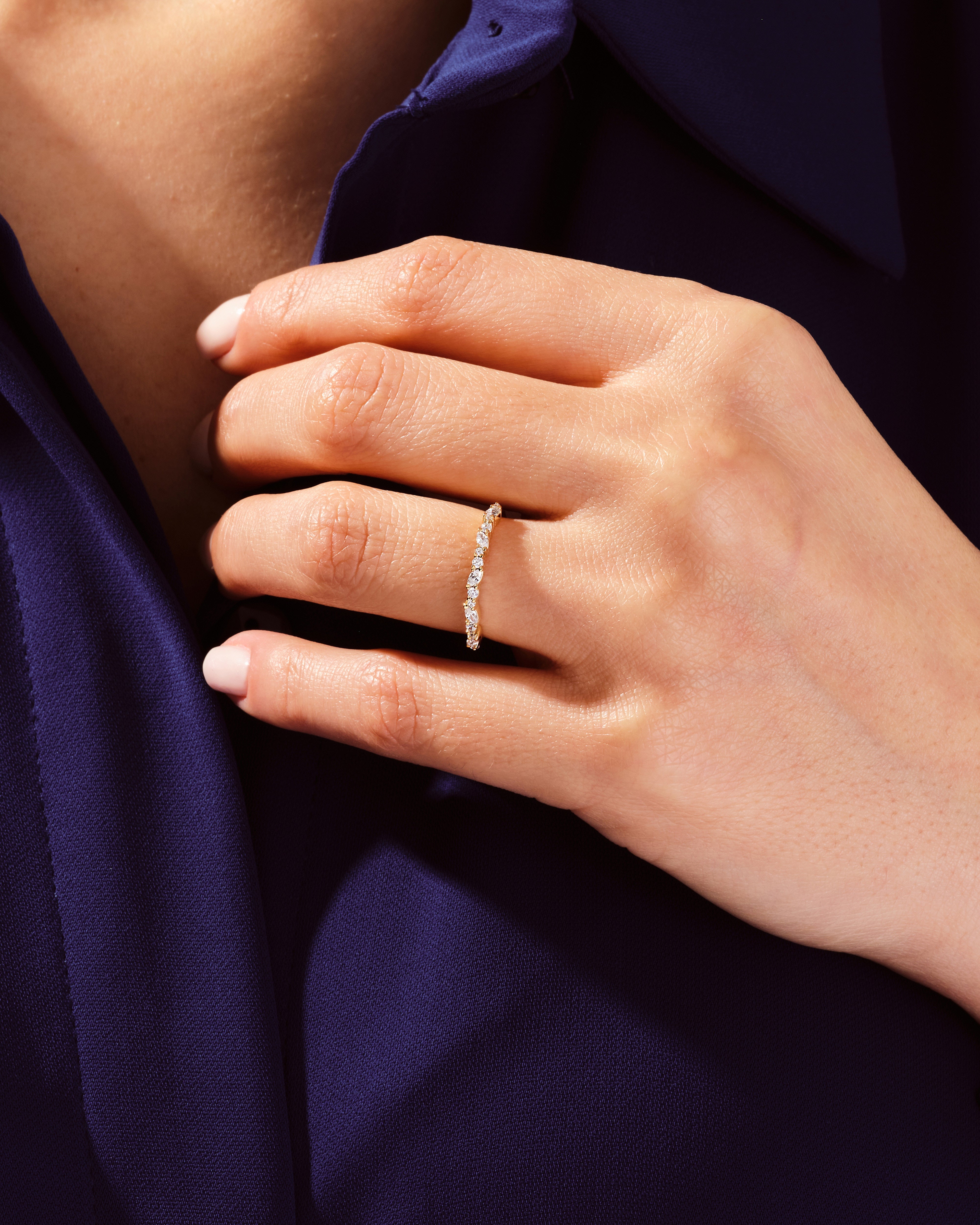 Marquise and Double Round Half Eternity Wedding Band