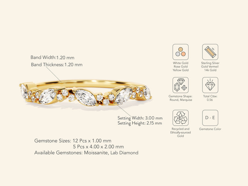 Marquise and Round Cluster Wedding Band