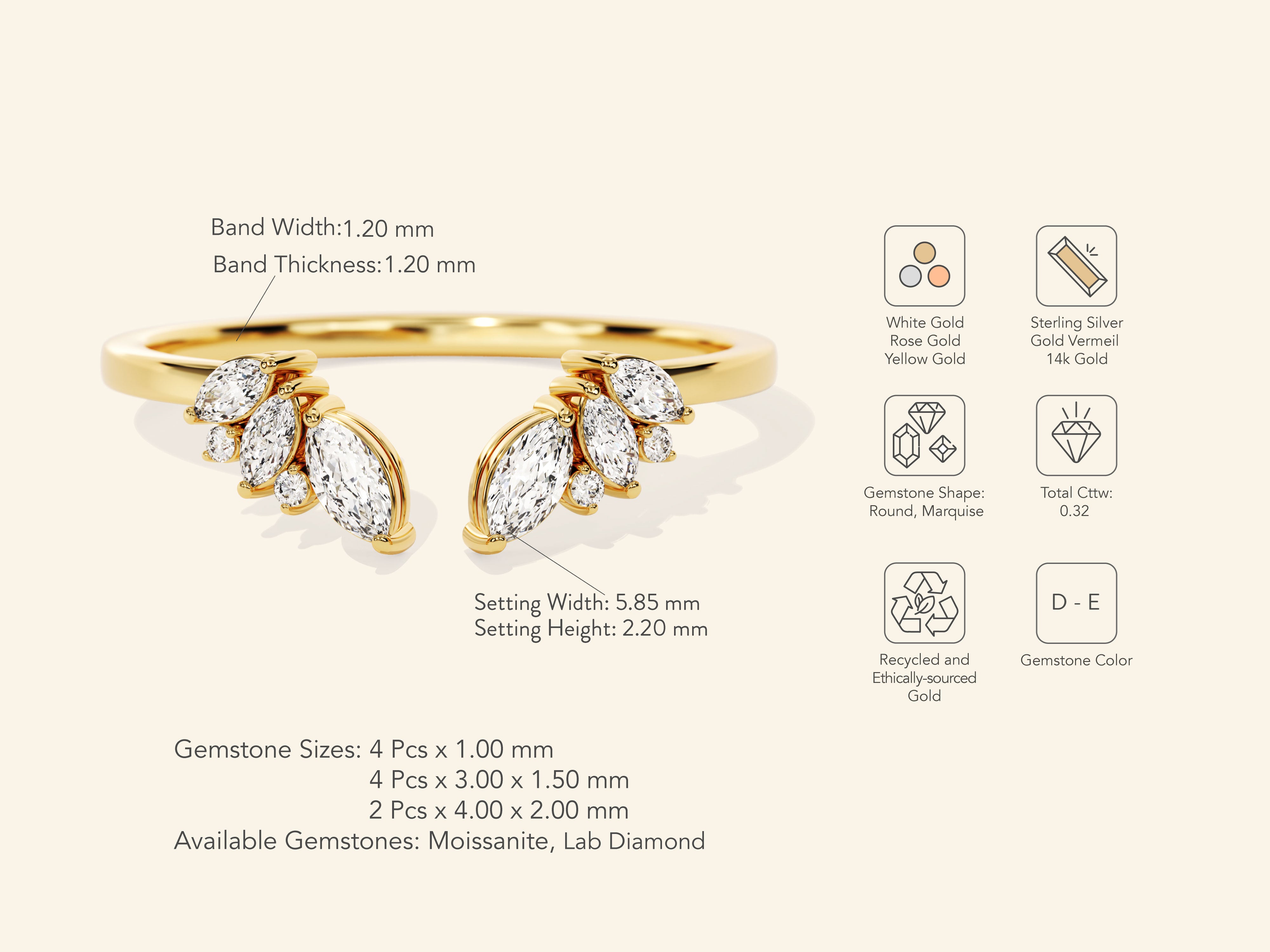 Open Marquise Cluster Wedding Band