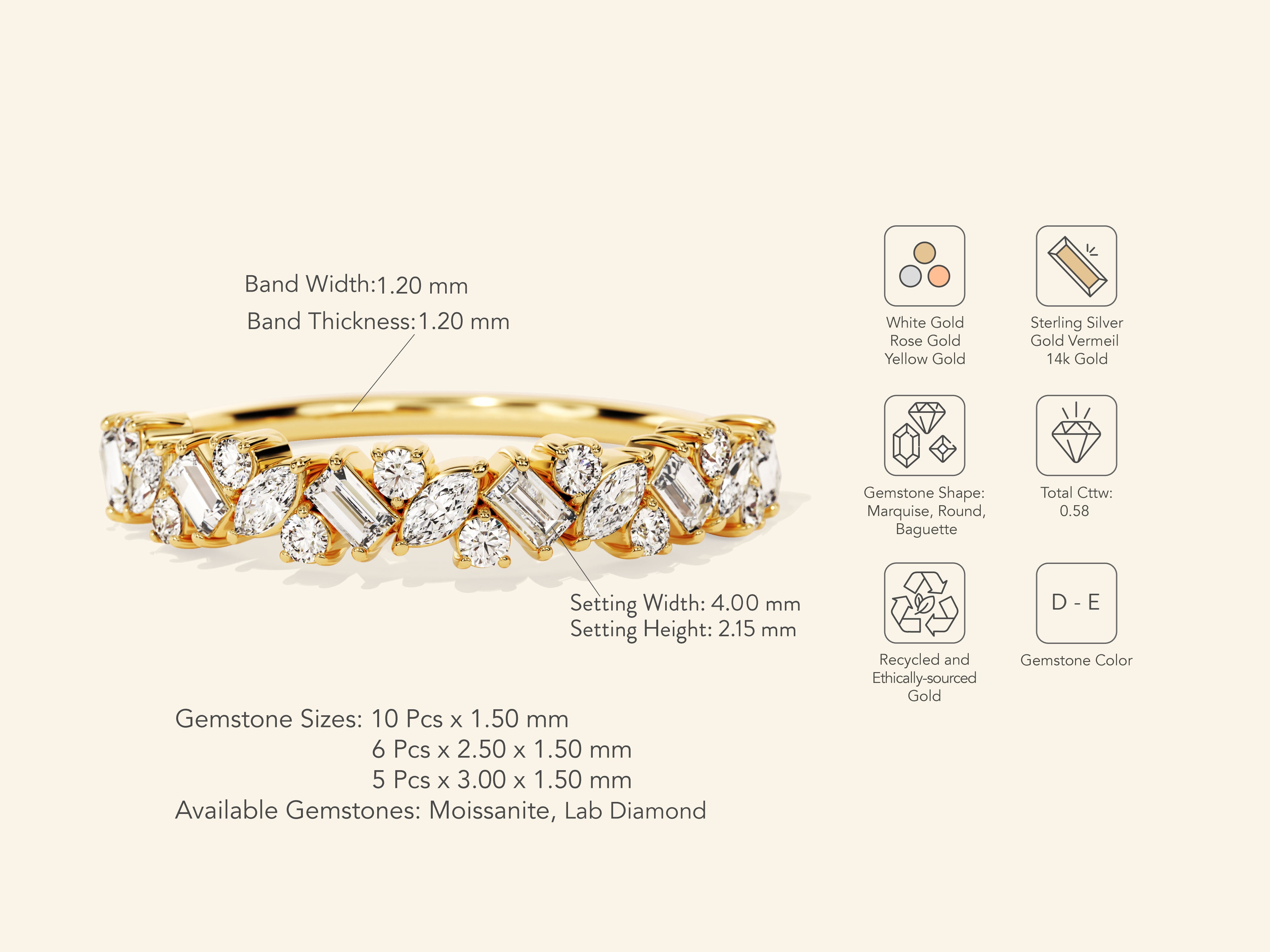 Multi Stone Cluster Wedding Band