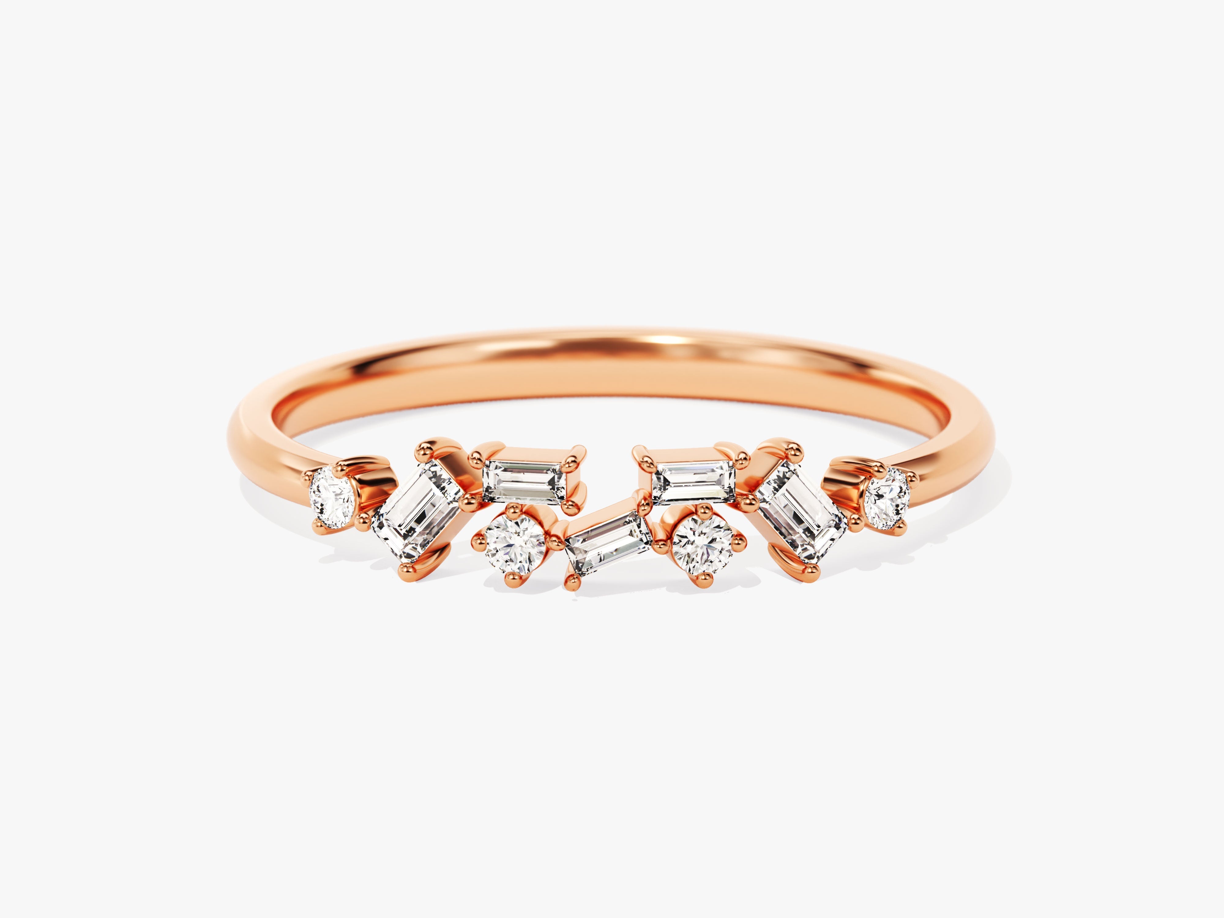 Rose gold ring with baguette and round diamonds